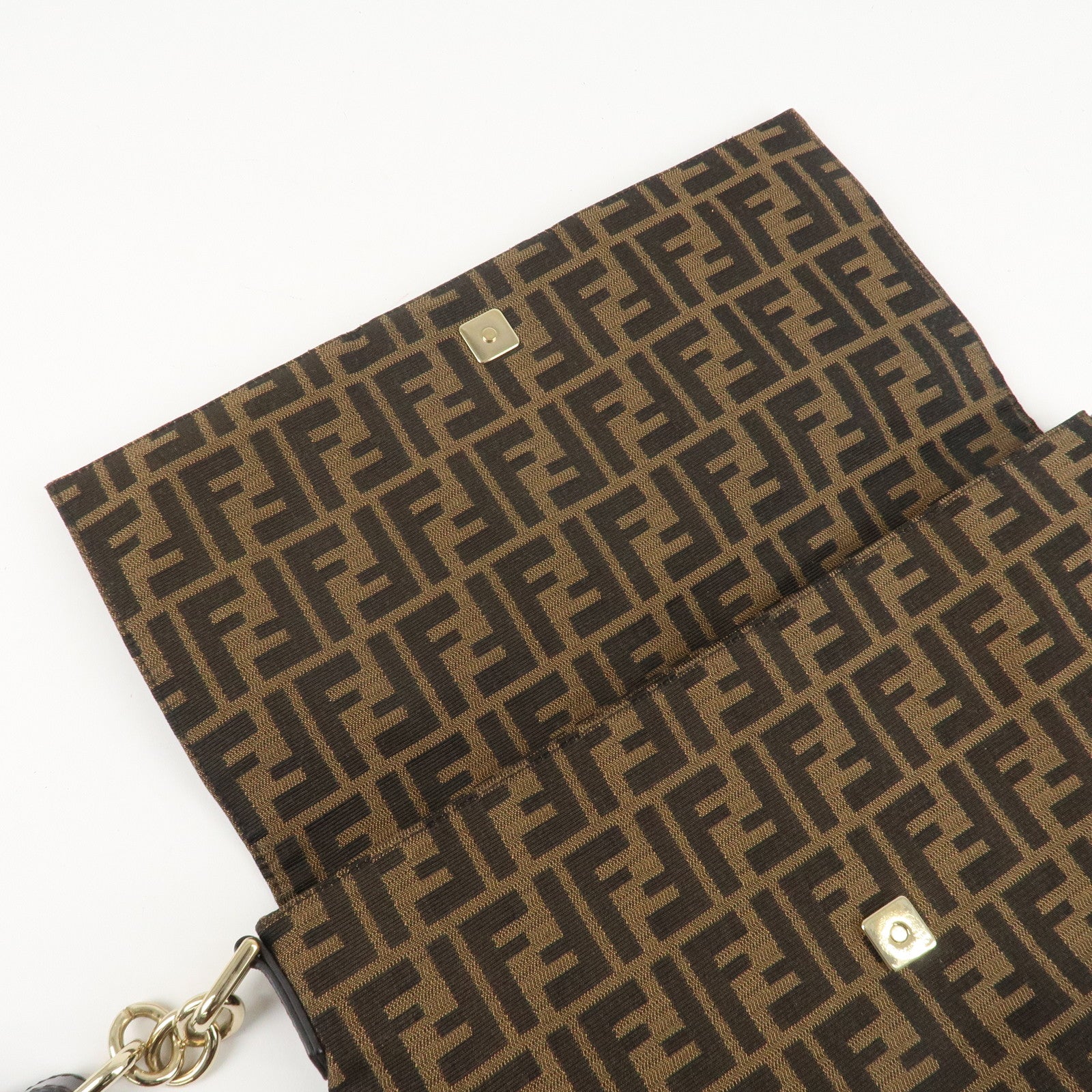 FENDI Zucca Canvas Patent Shoulder Bag Brown Black 8BT163 Used