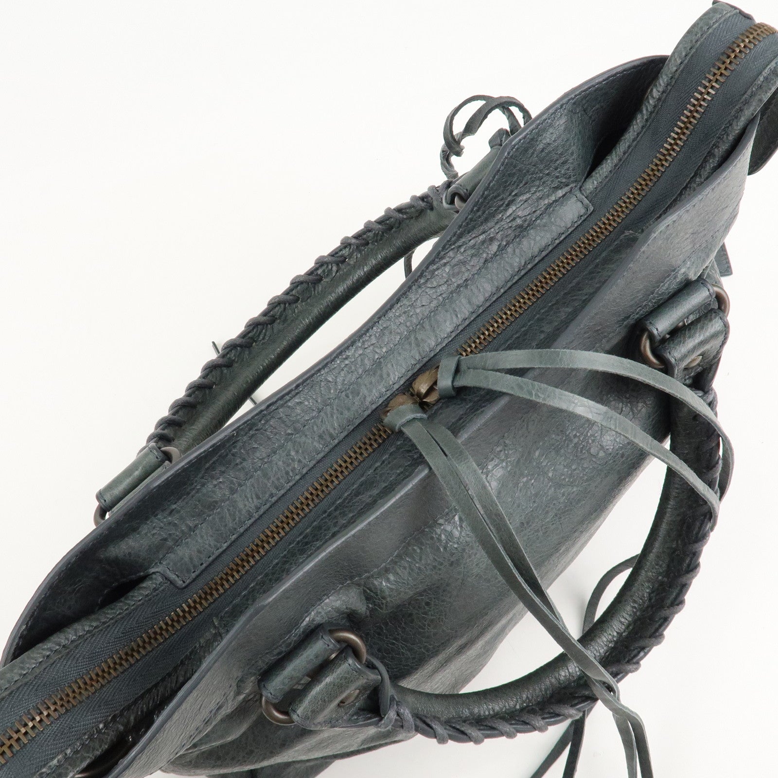 BALENCIAGA The City Leather 2way Bag Hand Bag Green 240579 Used