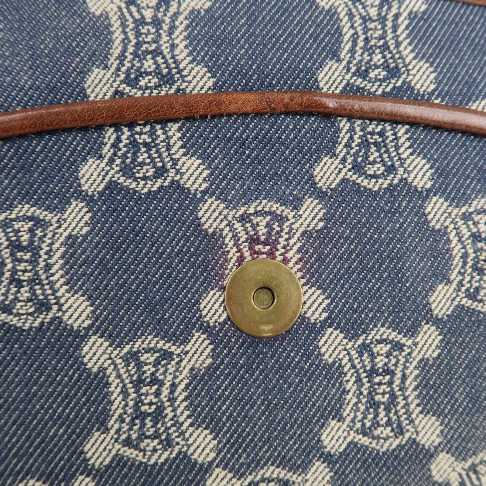 CELINE Macadam Denim Leather Shoulder Bag Blue Brown Used
