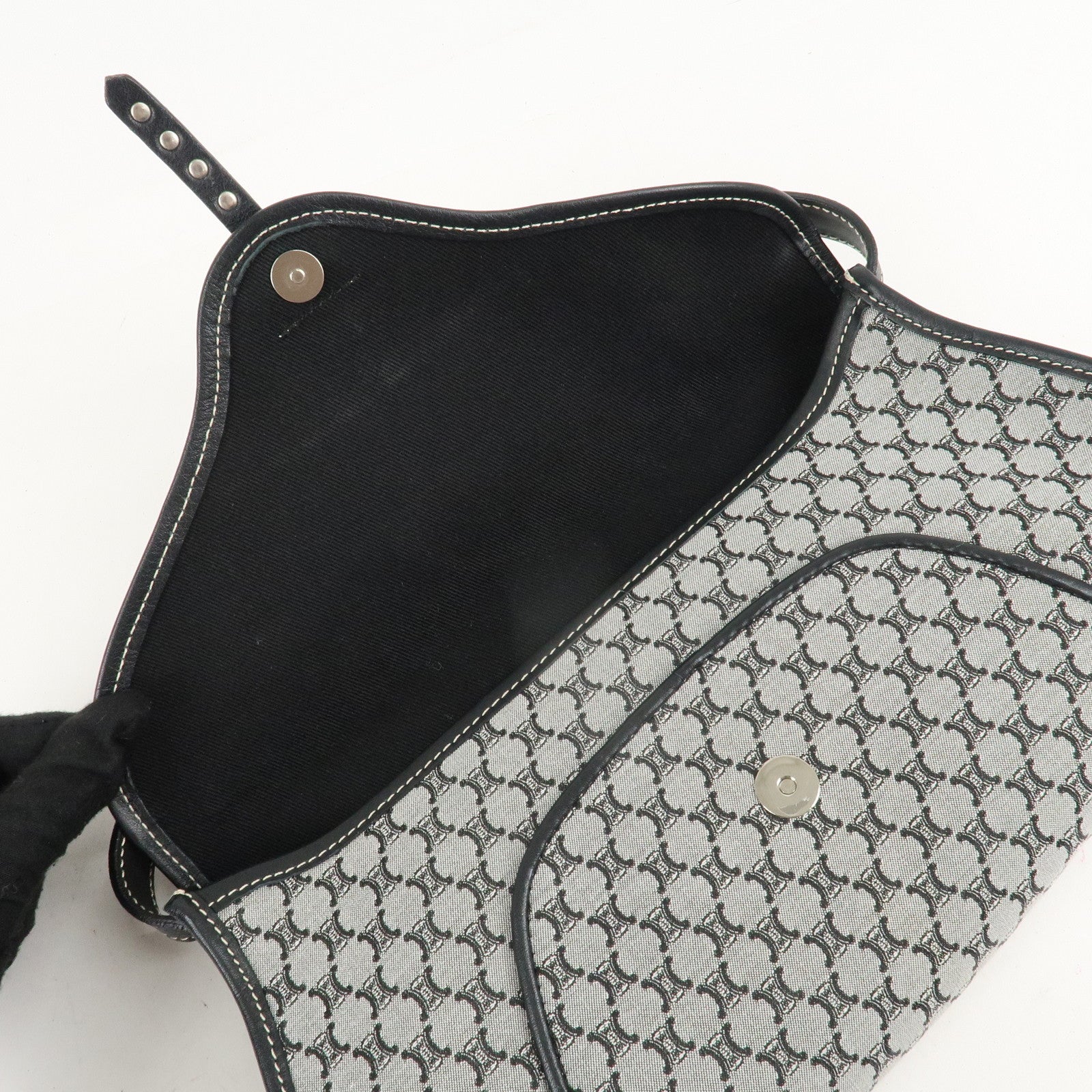 CELINE Macadam Canvas Leather Shoulder Bag Gray Black Used