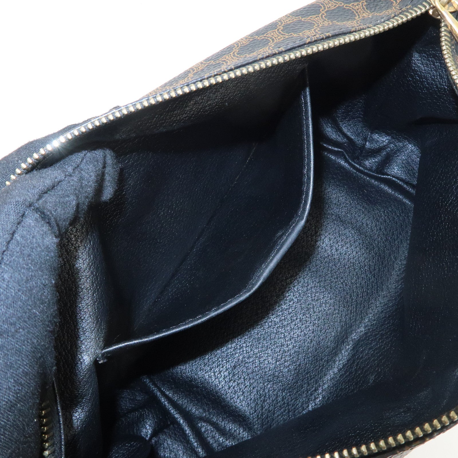 CELINE Macadam PVC Leather Hand Bag Black Brown Used