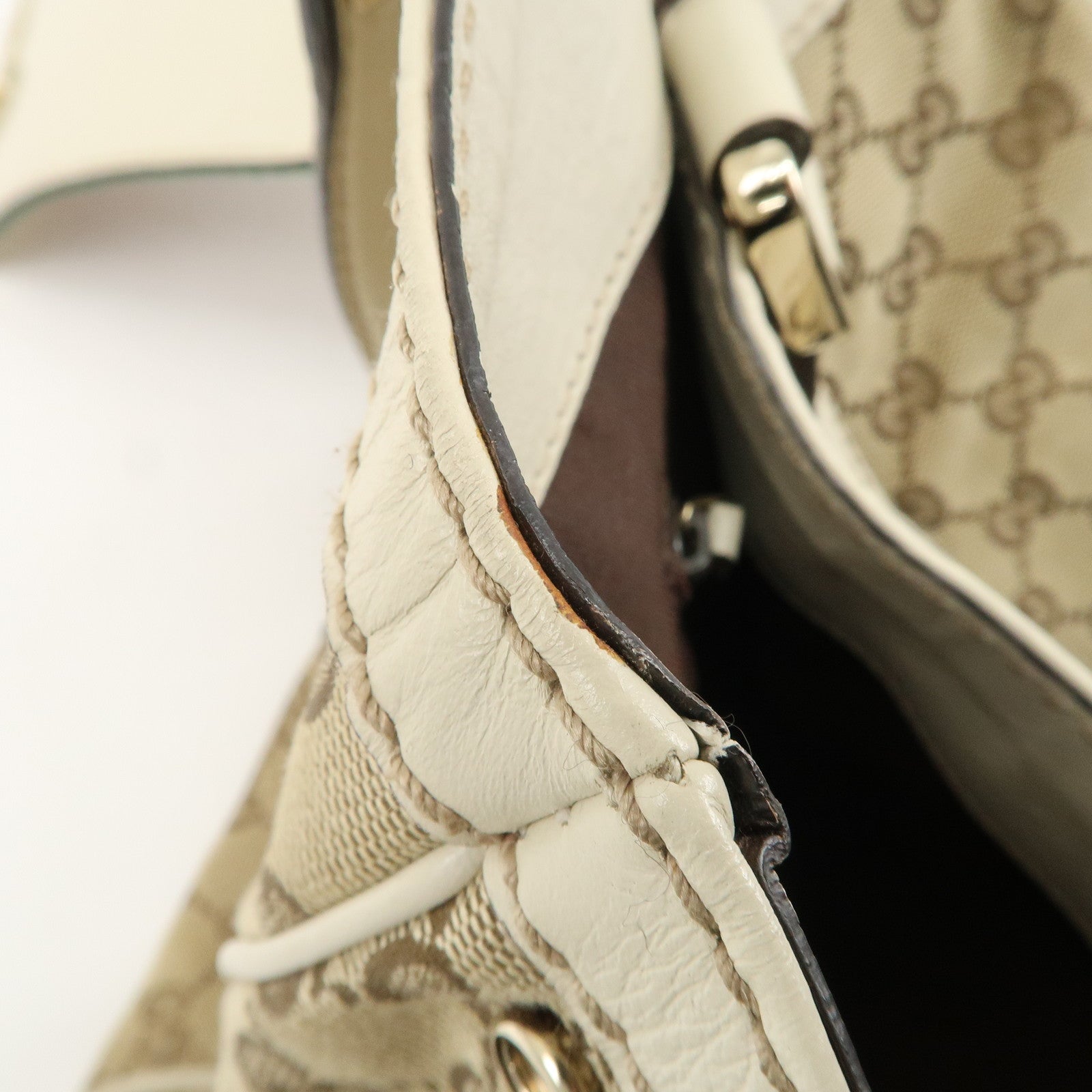 GUCCI Sherry GG Canvas Leather Hand Bag Beige Brown 233609 Used