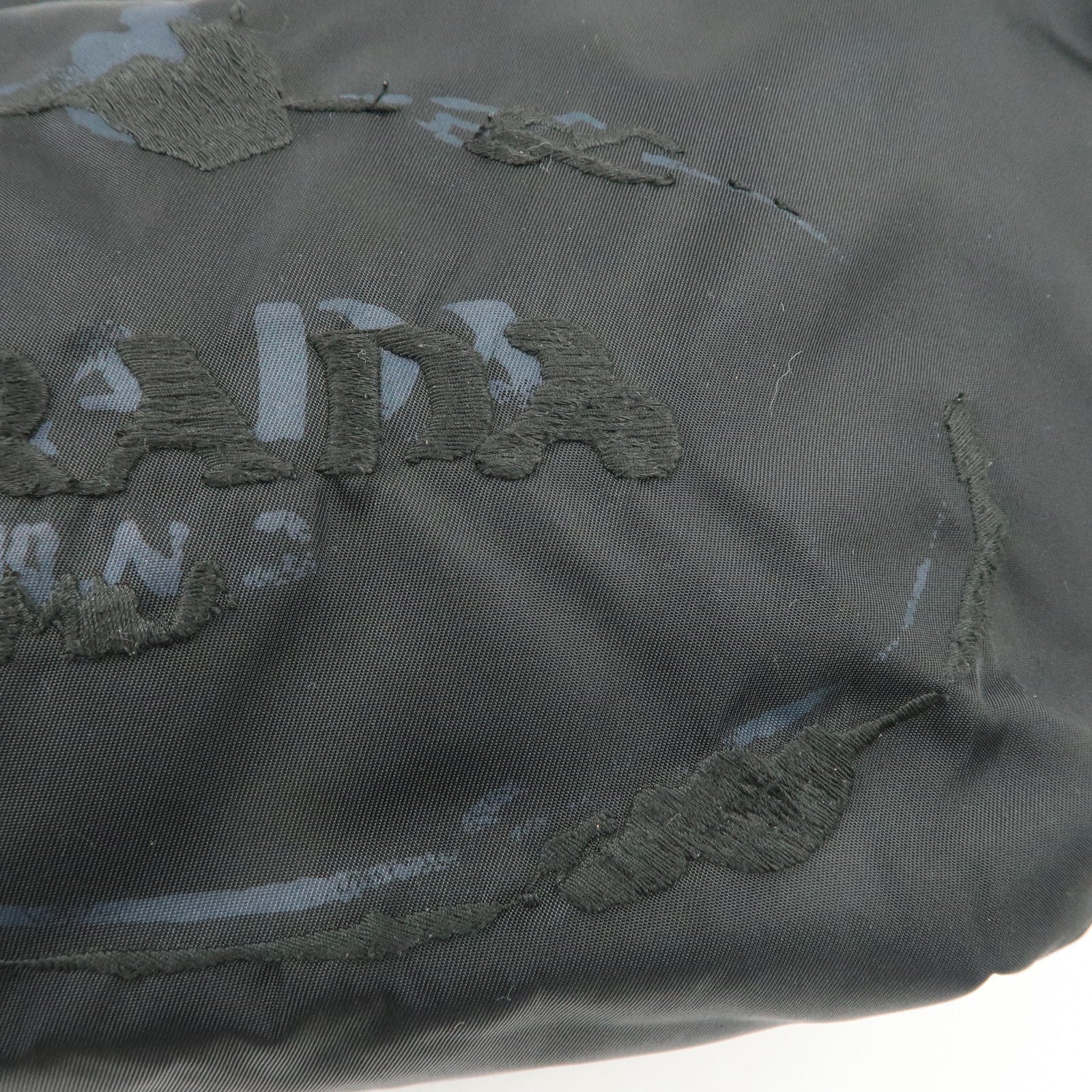 PRADA Nylon Leather Embroidery Shoulder Bag Hand Bag Black Used