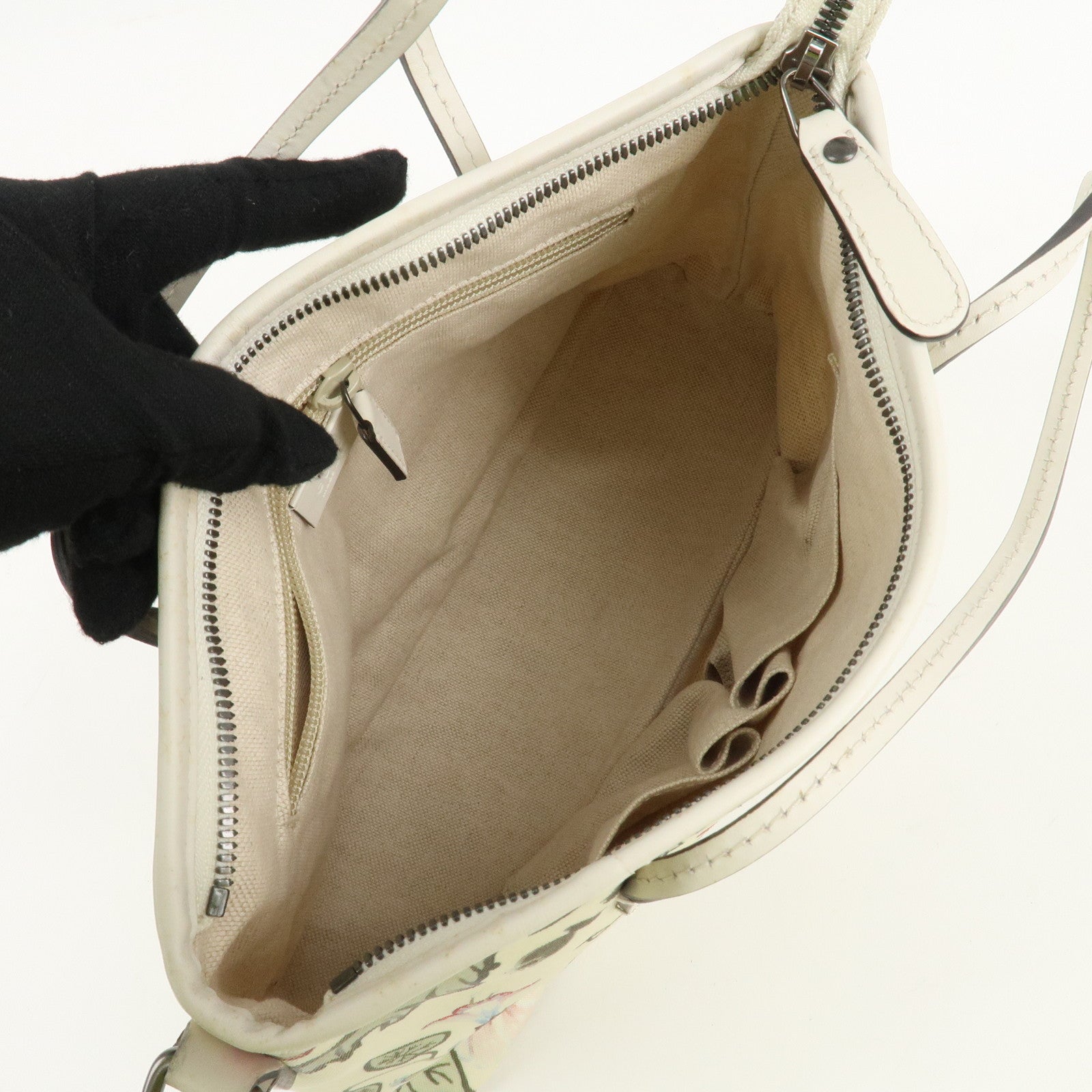 GUCCI Flora Canvas Leather 2WAY Hand Bag Ivory 353440 Used