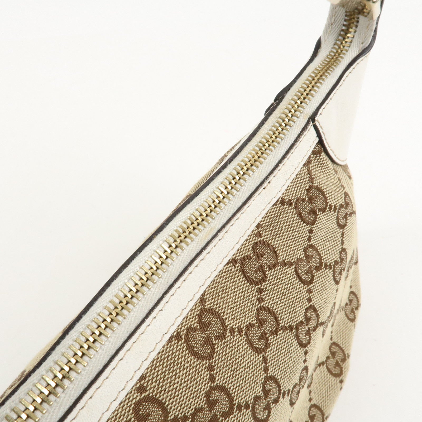 GUCCI GG Canvas Leather Shoulder Bag Hand Bag Beige White 224093 Used