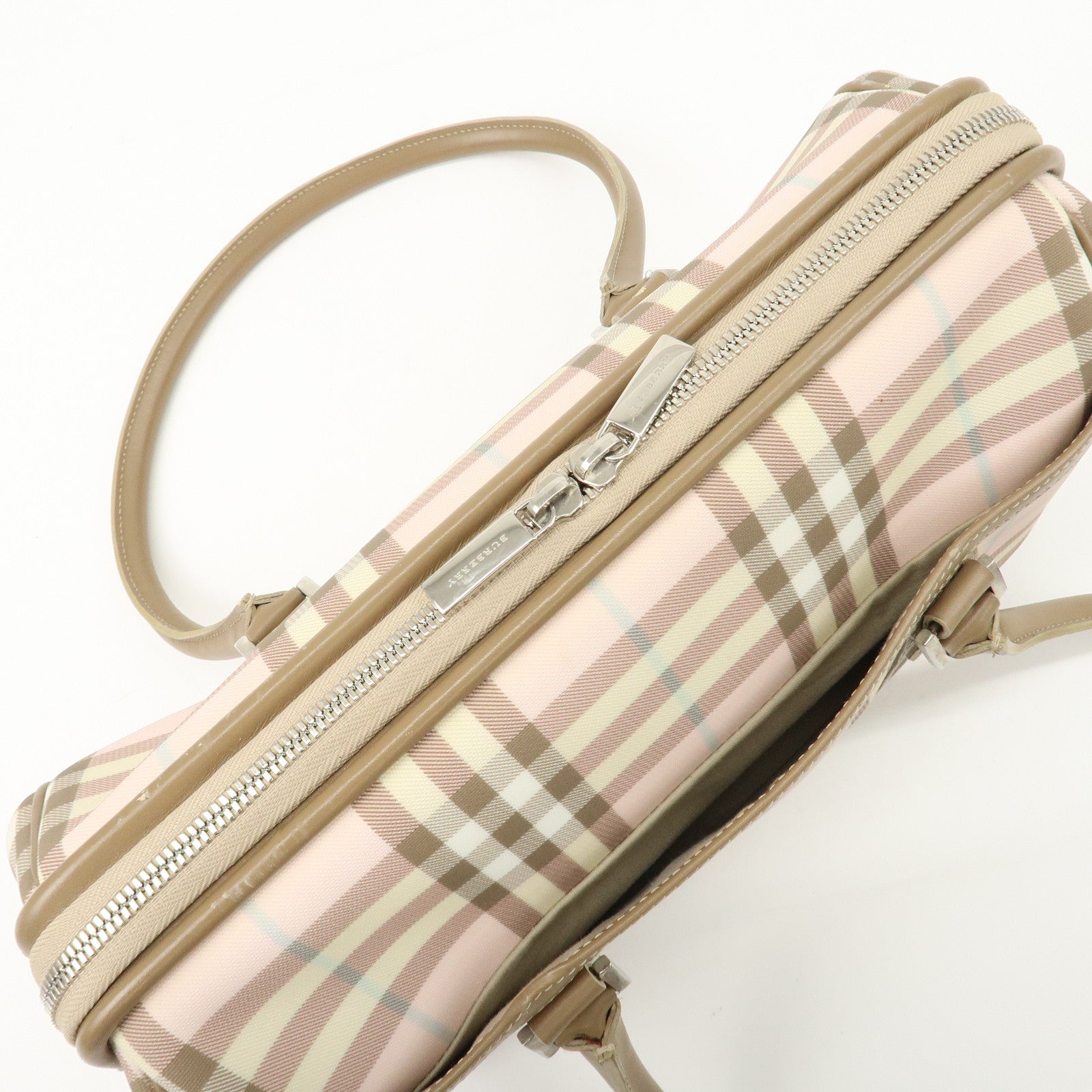 BURBERRY PVC Leather Nova Plaid Shoulder Bag Hand Bag Beige Pink Used