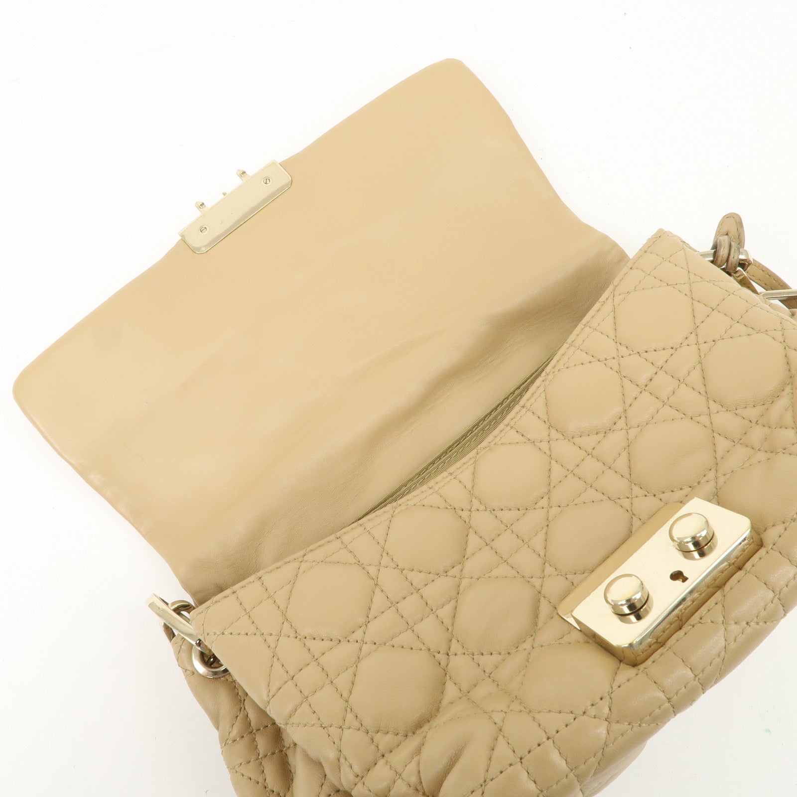 Christian Dior New Lock Cannage Leather Chain Shoulder Bag Beige Used