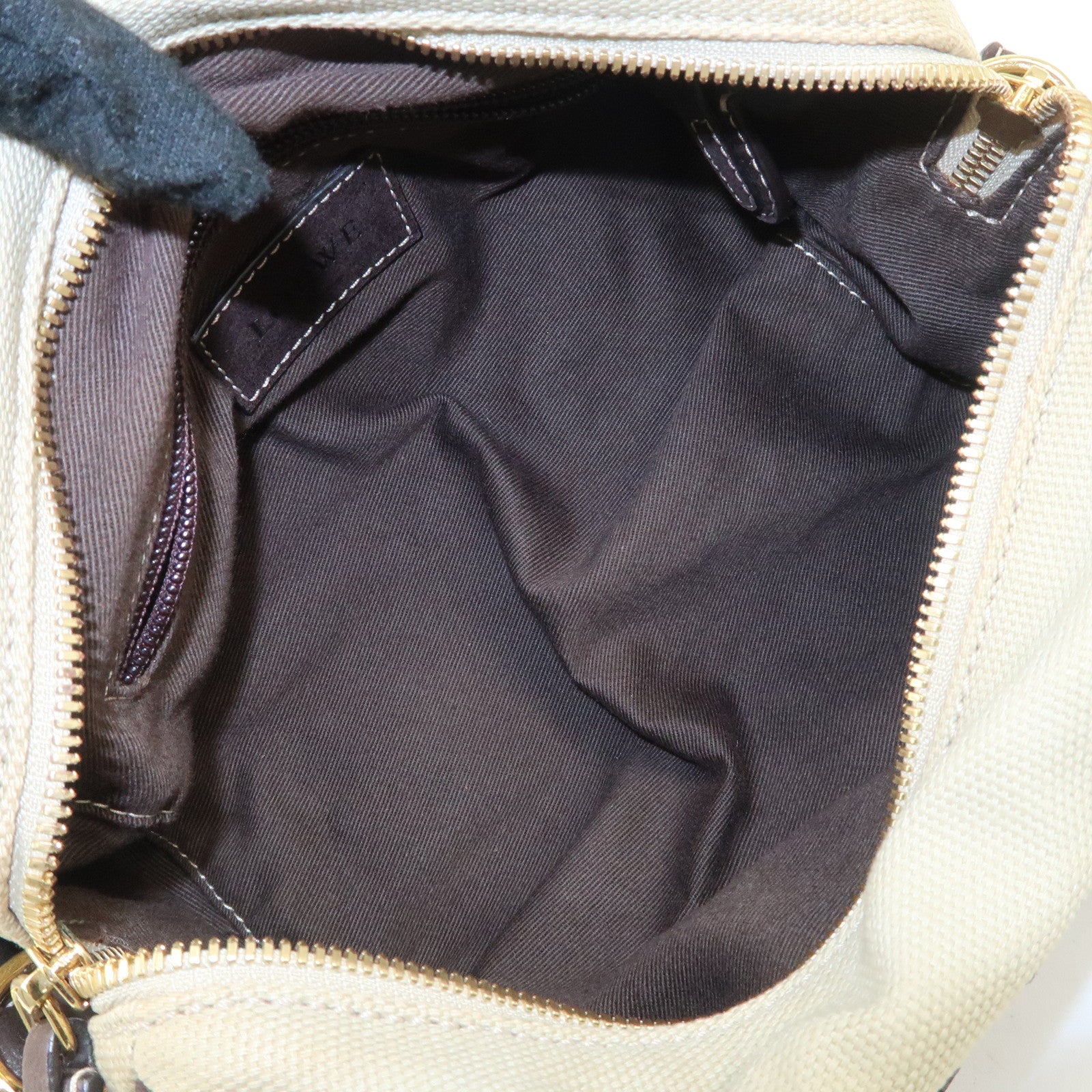 LOEWE Anagram Canvas Leather Mini Boston Bag Ivory Dark Brown Used