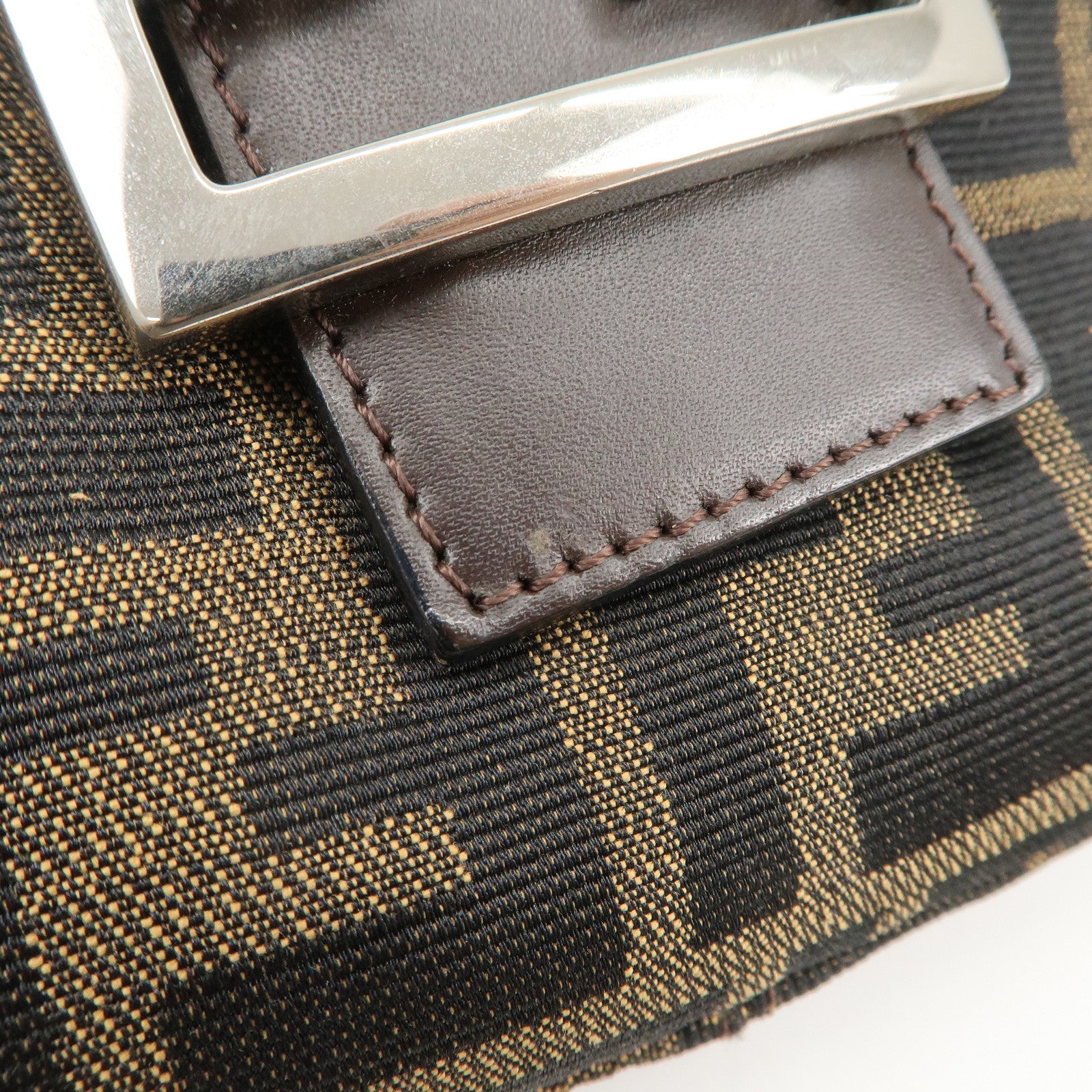 FENDI Zucca Canvas Leather Hand Bag Brown Black Used
