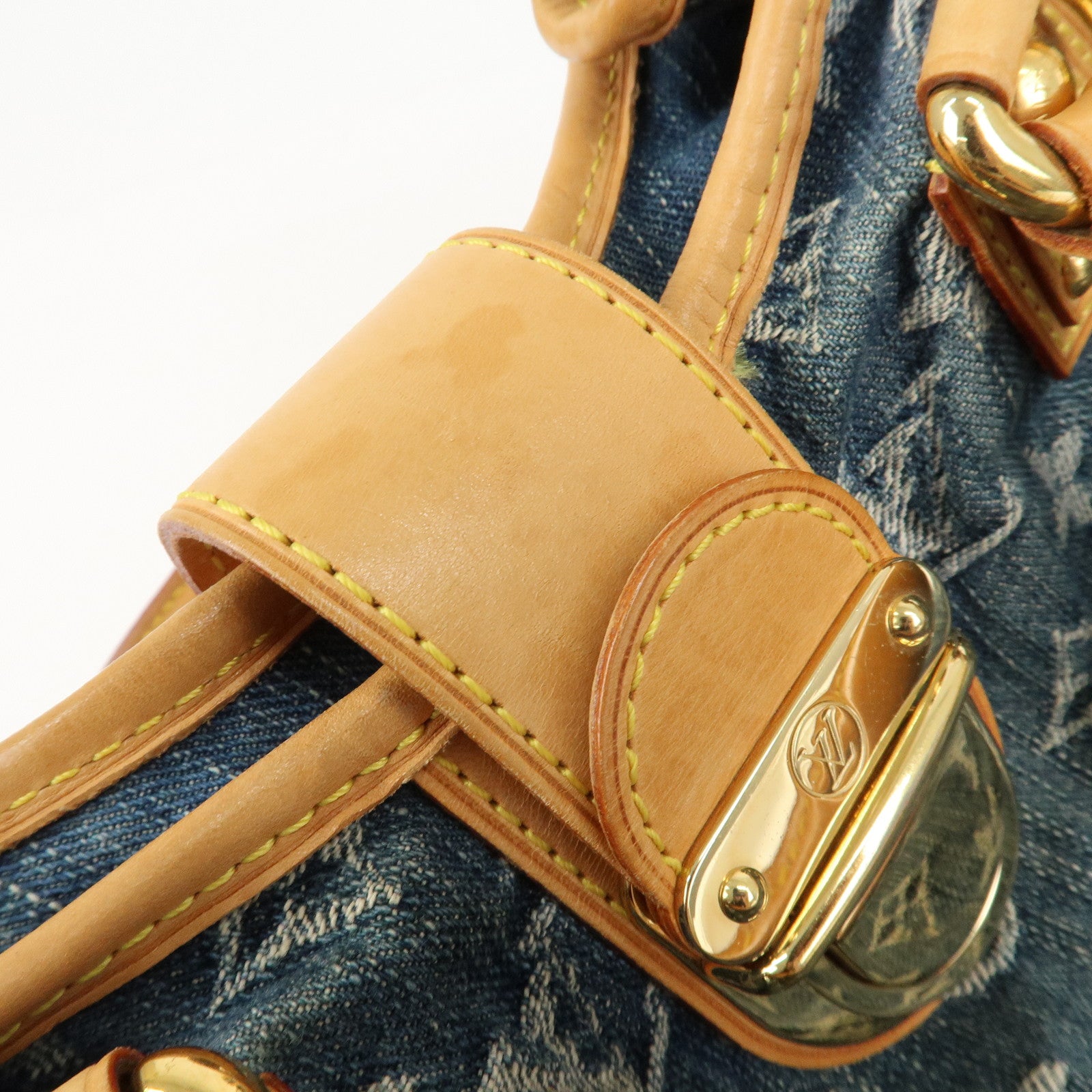 Louis Vuitton Monogram Denim Pleaty Hand Bag Blue M95020 Used
