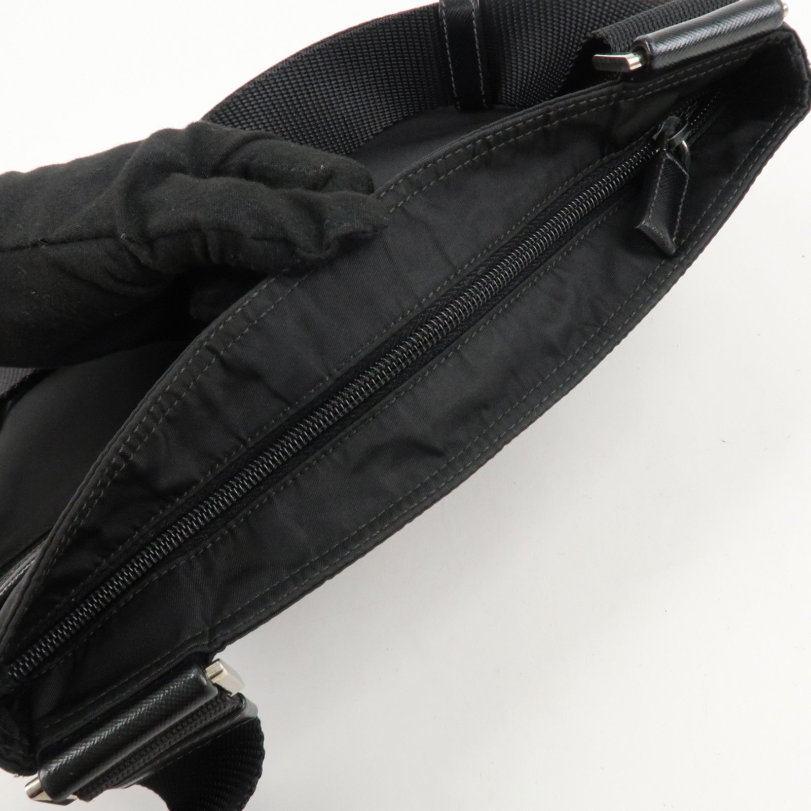 PRADA Logo Nylon Leather Shoulder Bag Crossbody Bag Black Used