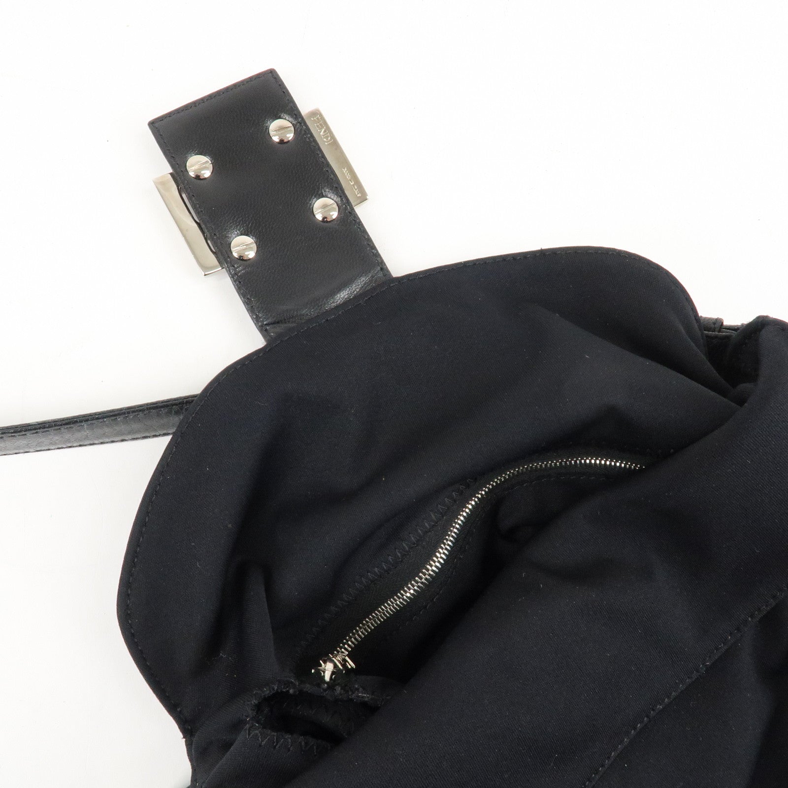 FENDI Mamma Baguette Nylon Jersey Leather Shoulder Bag Black Used