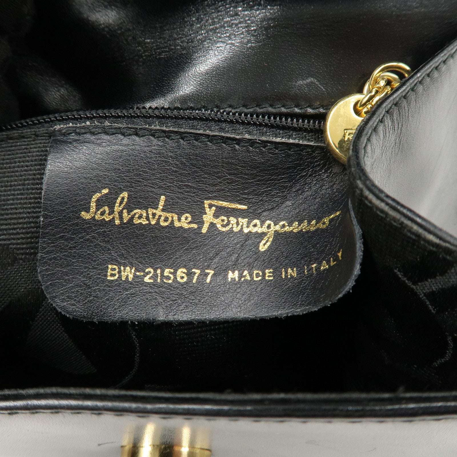 Ferragamo Vara Ribbon Leather Small Hand Bag Black Used