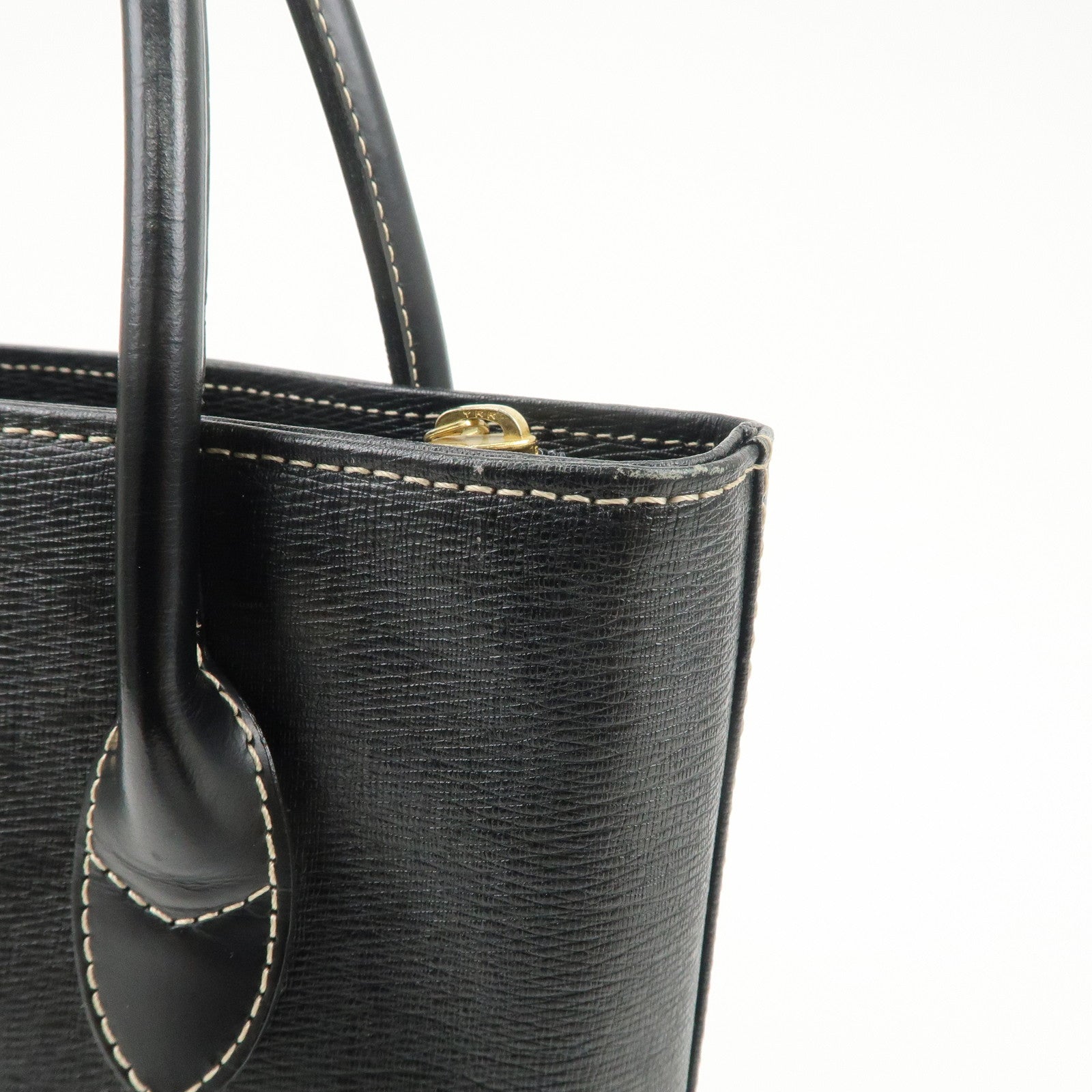 BURBERRY Logo Leather Tote Bag Hand Bag Black Used