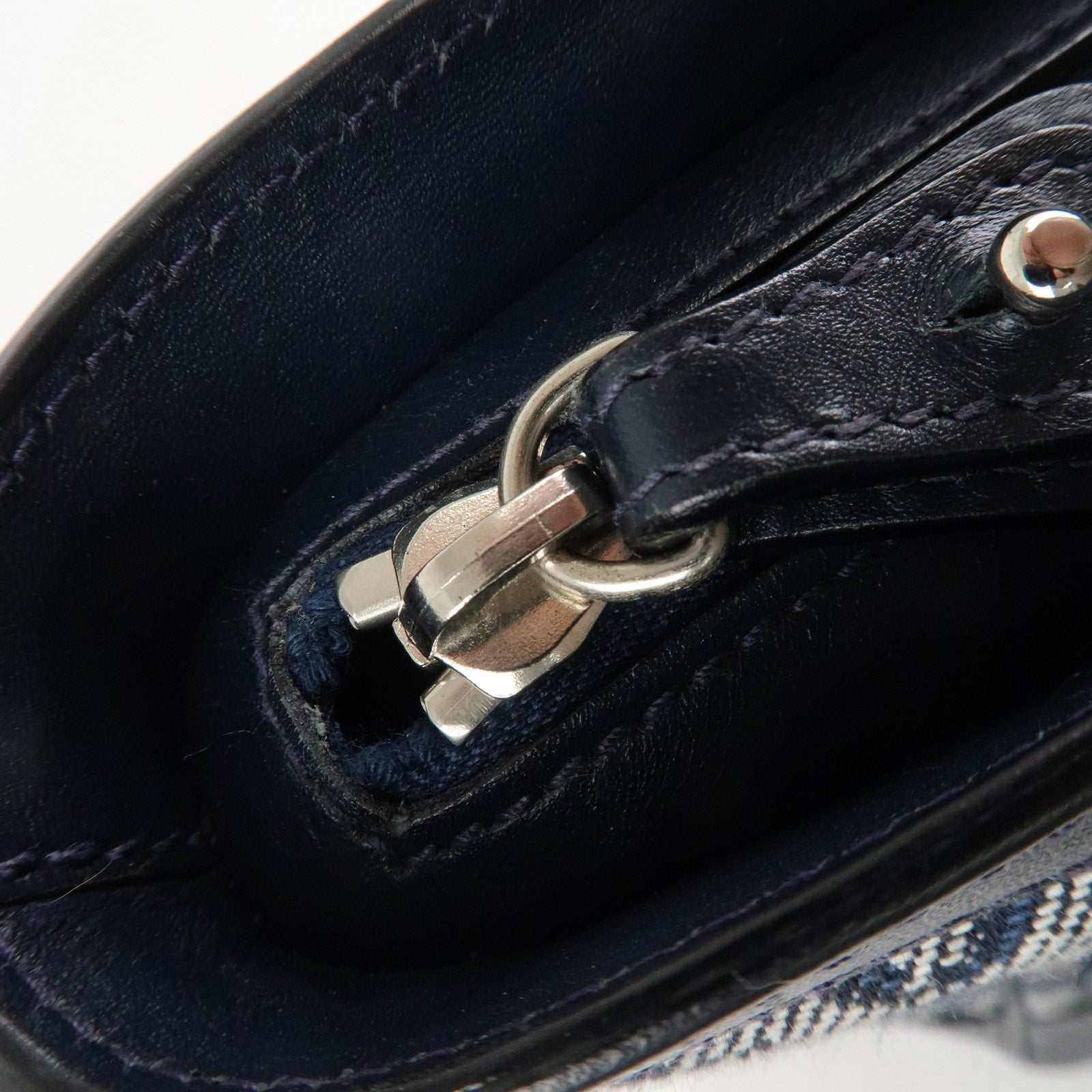 Christian Dior Trotter Canvas Leather Tote Bag Hand Bag Navy White Used