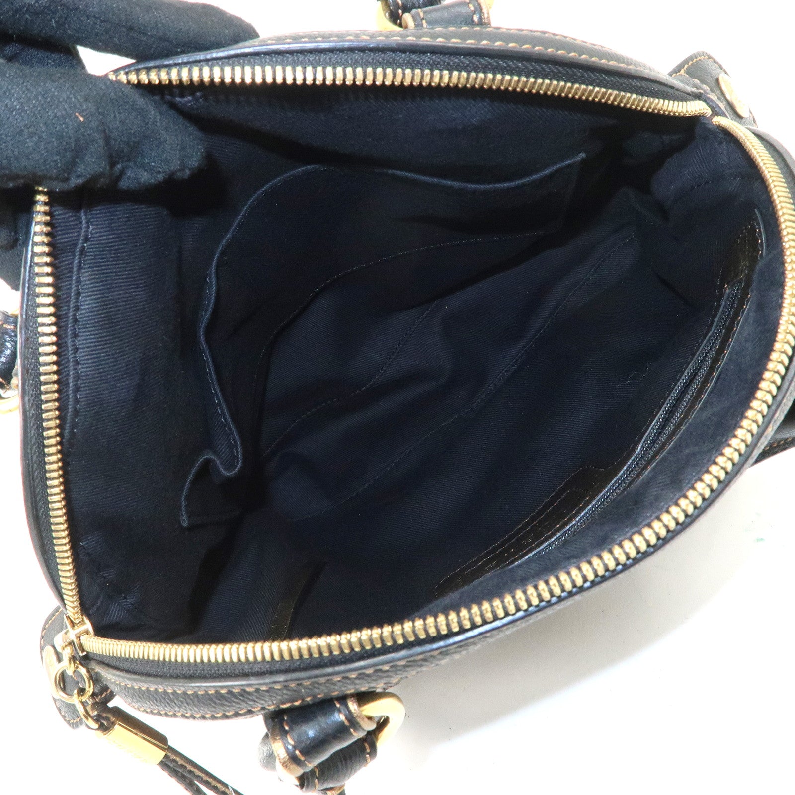 LOEWE Anagram Canvas Leather Hand Bag 340807 Brown Black Used