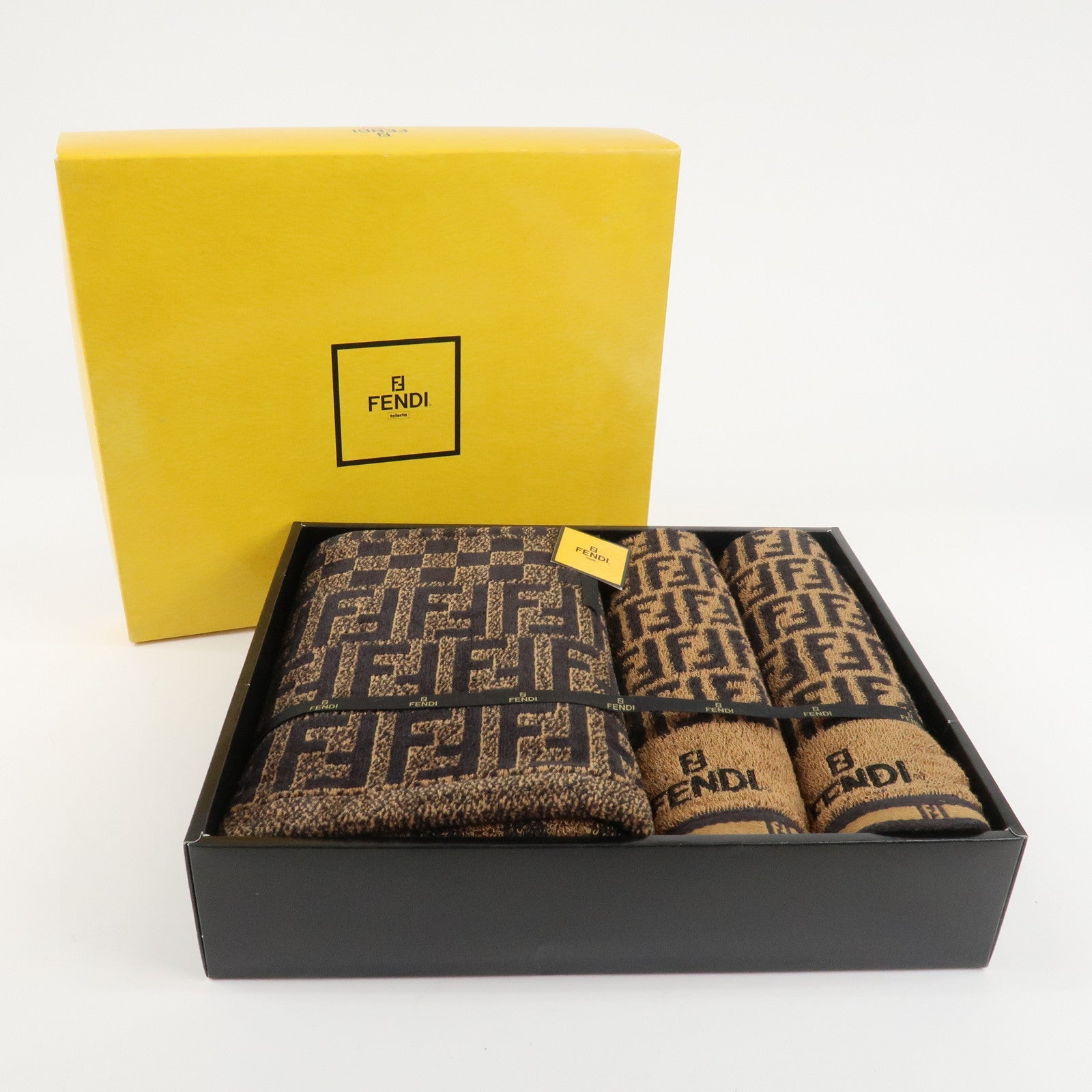 FENDI Zucca Set of 3 Cotton 100% Towel Black Brown Used