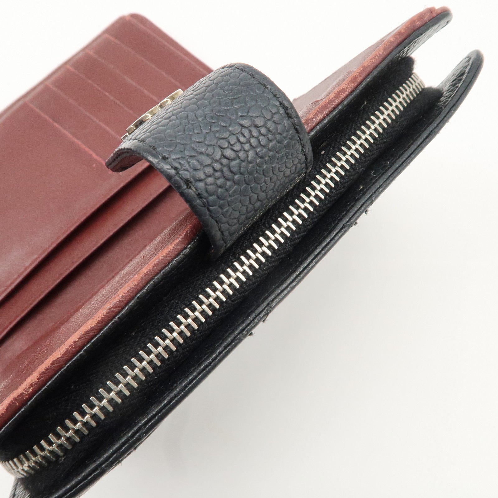 CHANEL COCO Mark Matelasse Caviar Skin Bi-fold Wallet A48667 Used