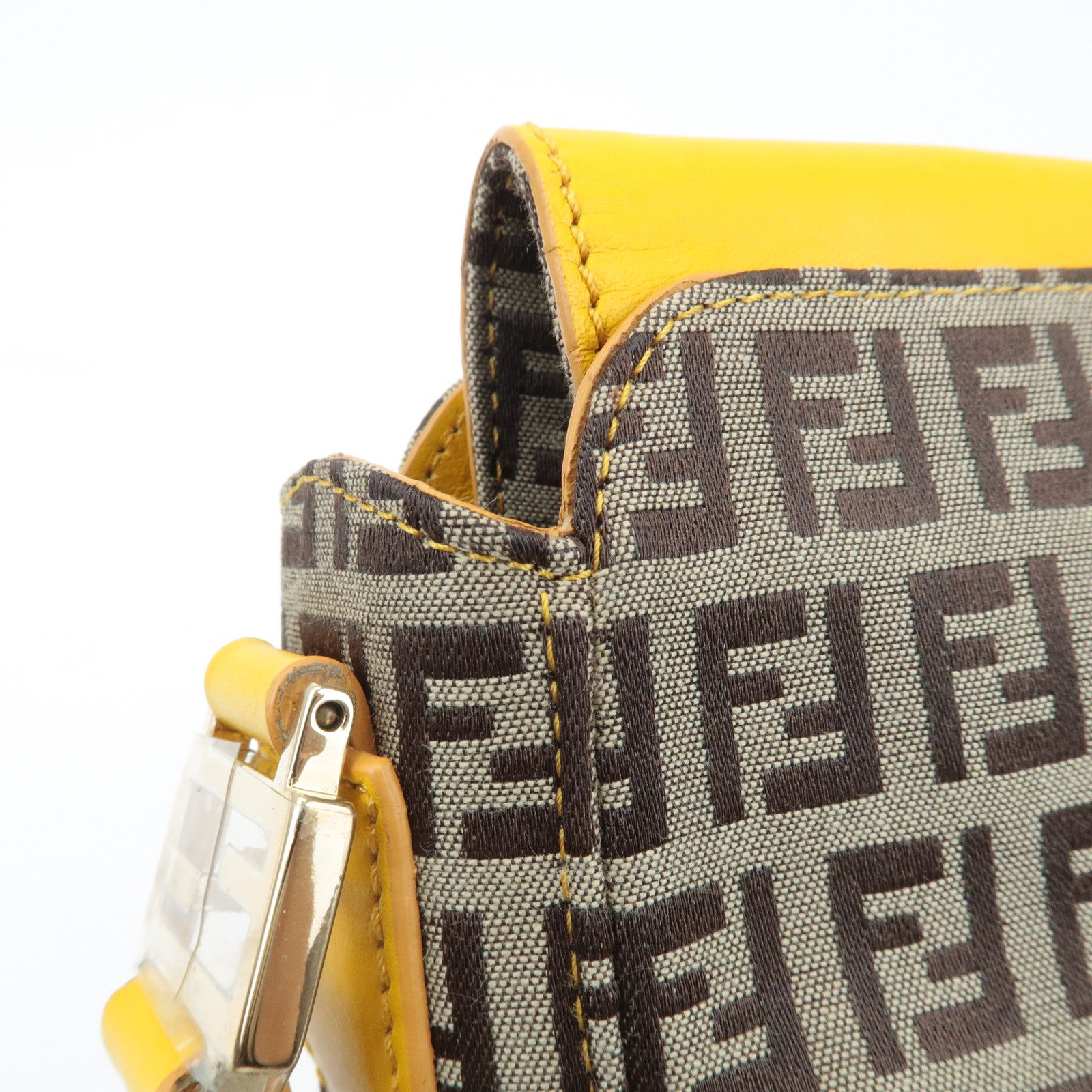 FENDI Zucchino Canvas Leather Shoulder Bag BrownYellow 8BT175 Used