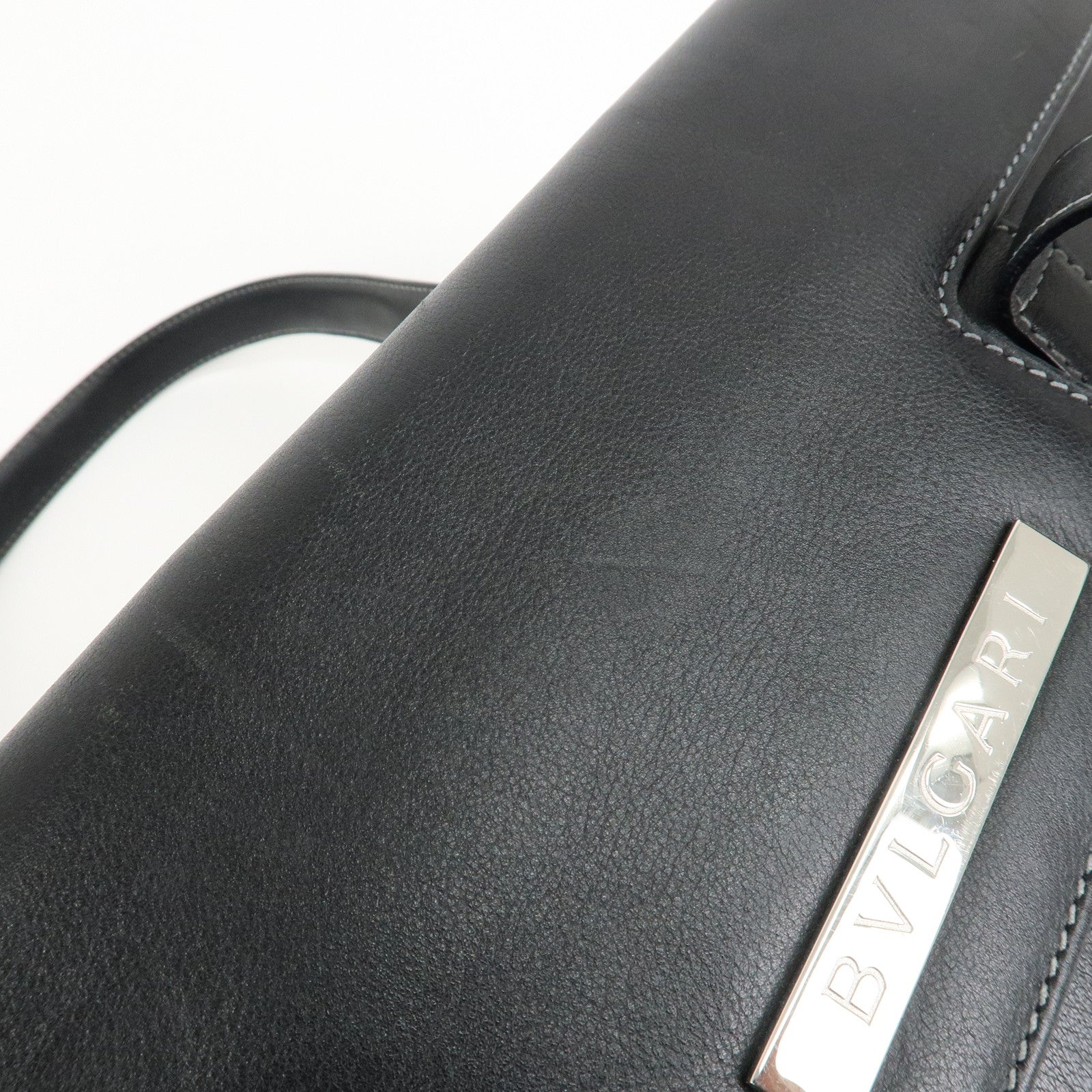 BVLGARI Leather Logo Shoulder Bag Hand Bag Black Silver HDW Used