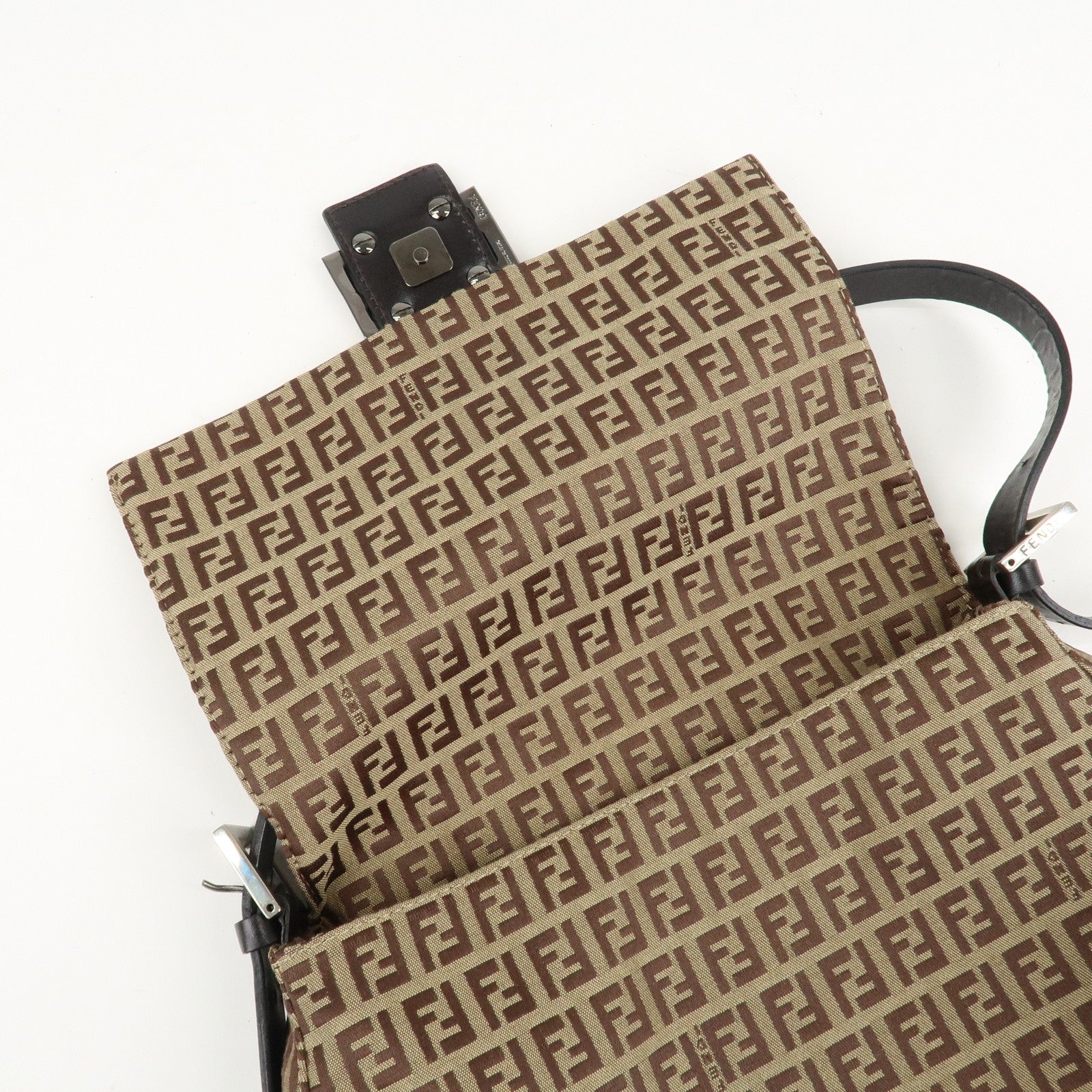 FENDI Zucchino Canvas Leather Mamma Bucket Shoulder Bag 8BR001 Used