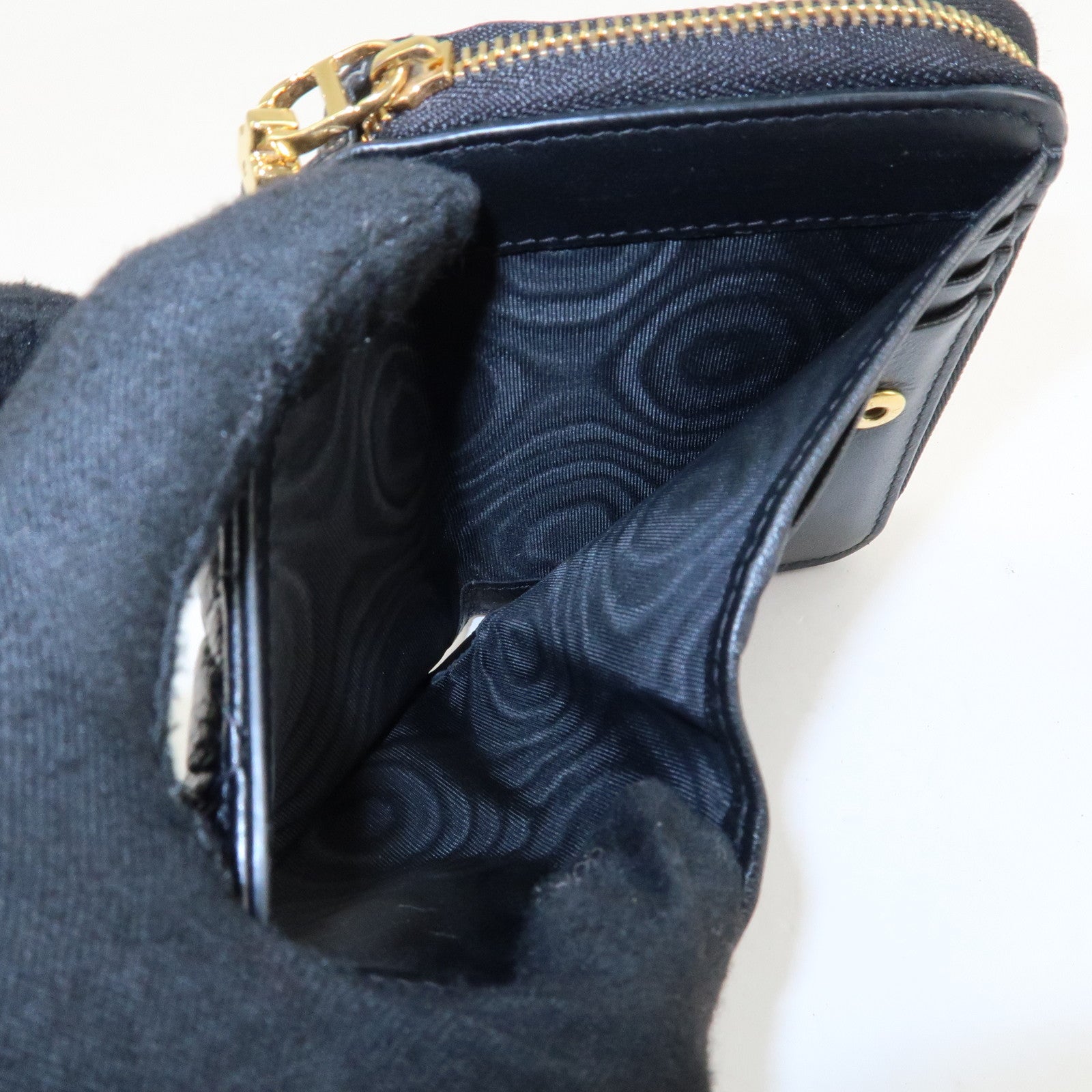 Christian Dior Cannage Leather Bi-fold Wallet Black Gold HDW Used