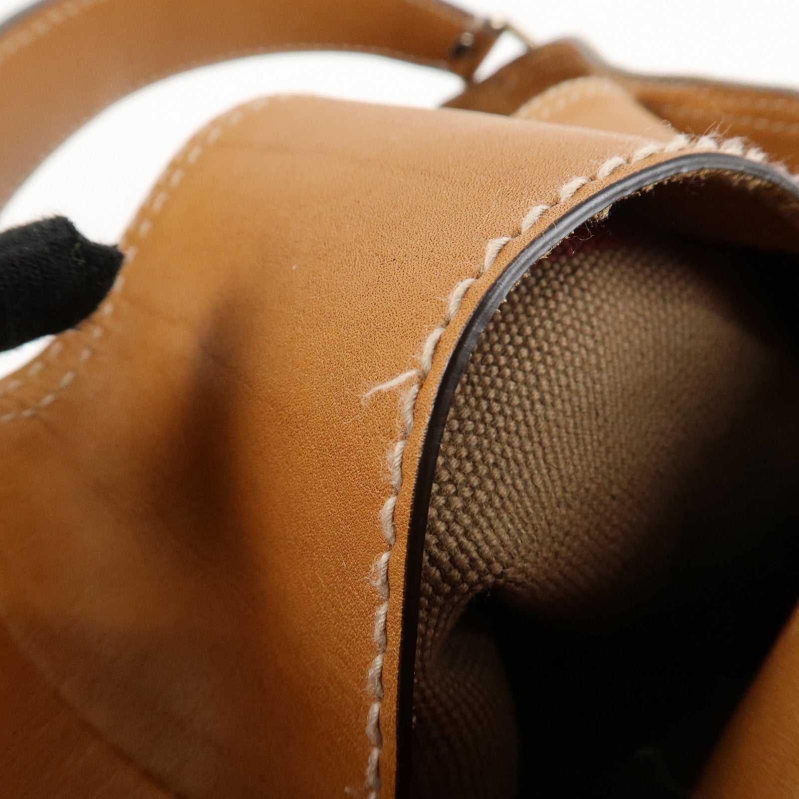 BURBERRY Canvas Leather Ashby Medium Plaid Bucket Bag Beige Brown Used