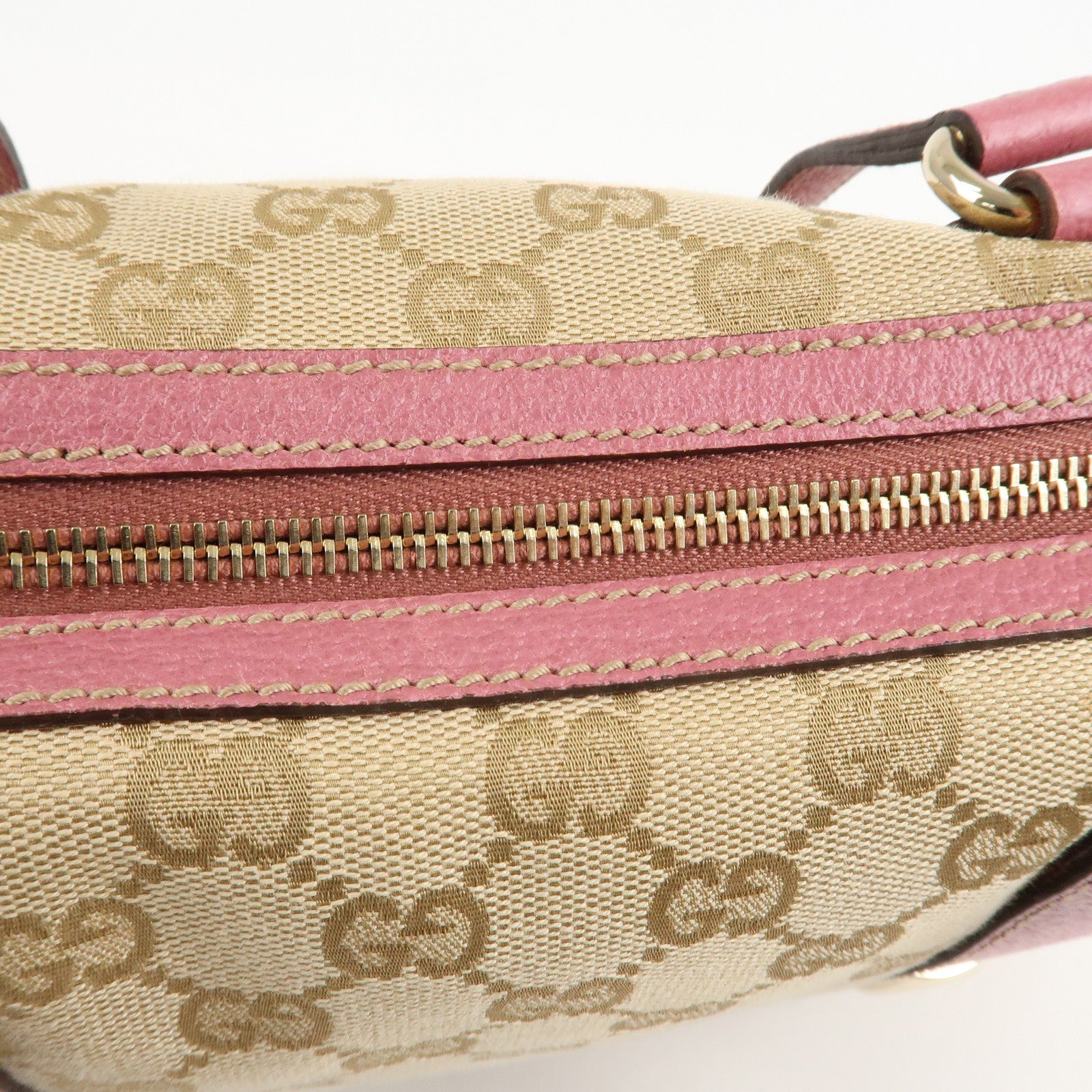 GUCCI GG Canvas Leather Mini Boston Bag Beige Pink 152457 Used