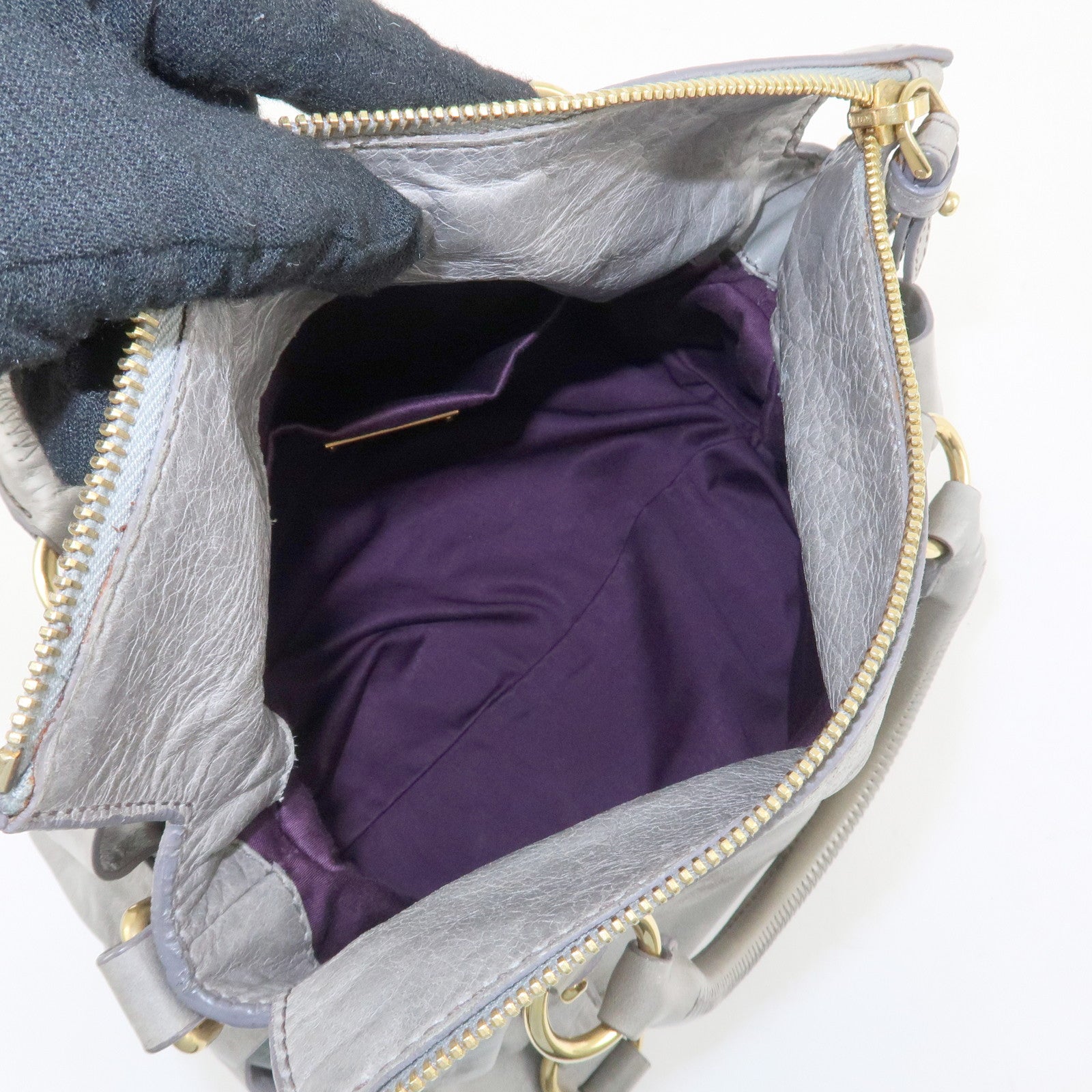 MIU MIU Leather 2Way Bag Hand Bag Shoulder Bag Light Blue Gold HDW Used