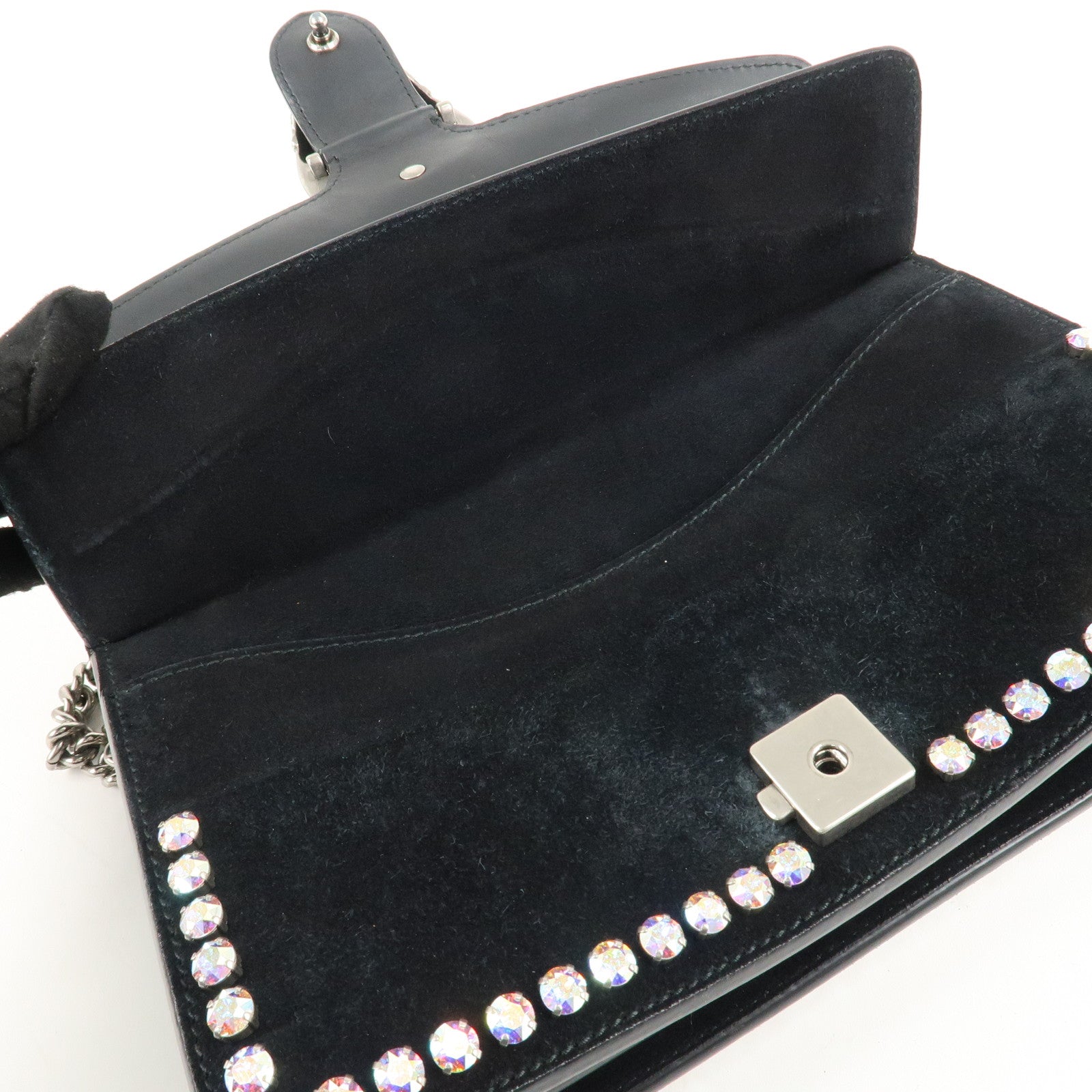 GUCCI Dionysus Leather Suede Crystal Bijou Chain Shoulder Bag Used