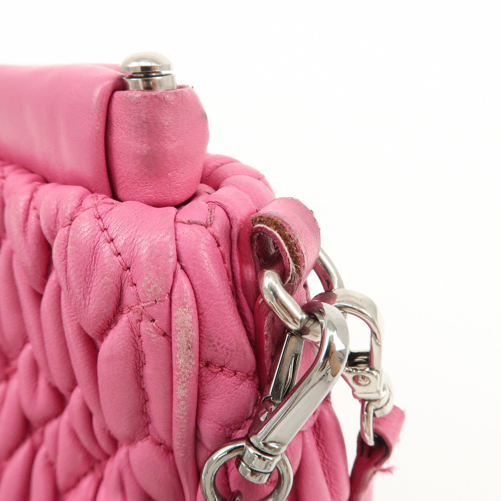MIU MIU Matelasse Leather Bijou Shoulder Bag Hand Bag Pink Used