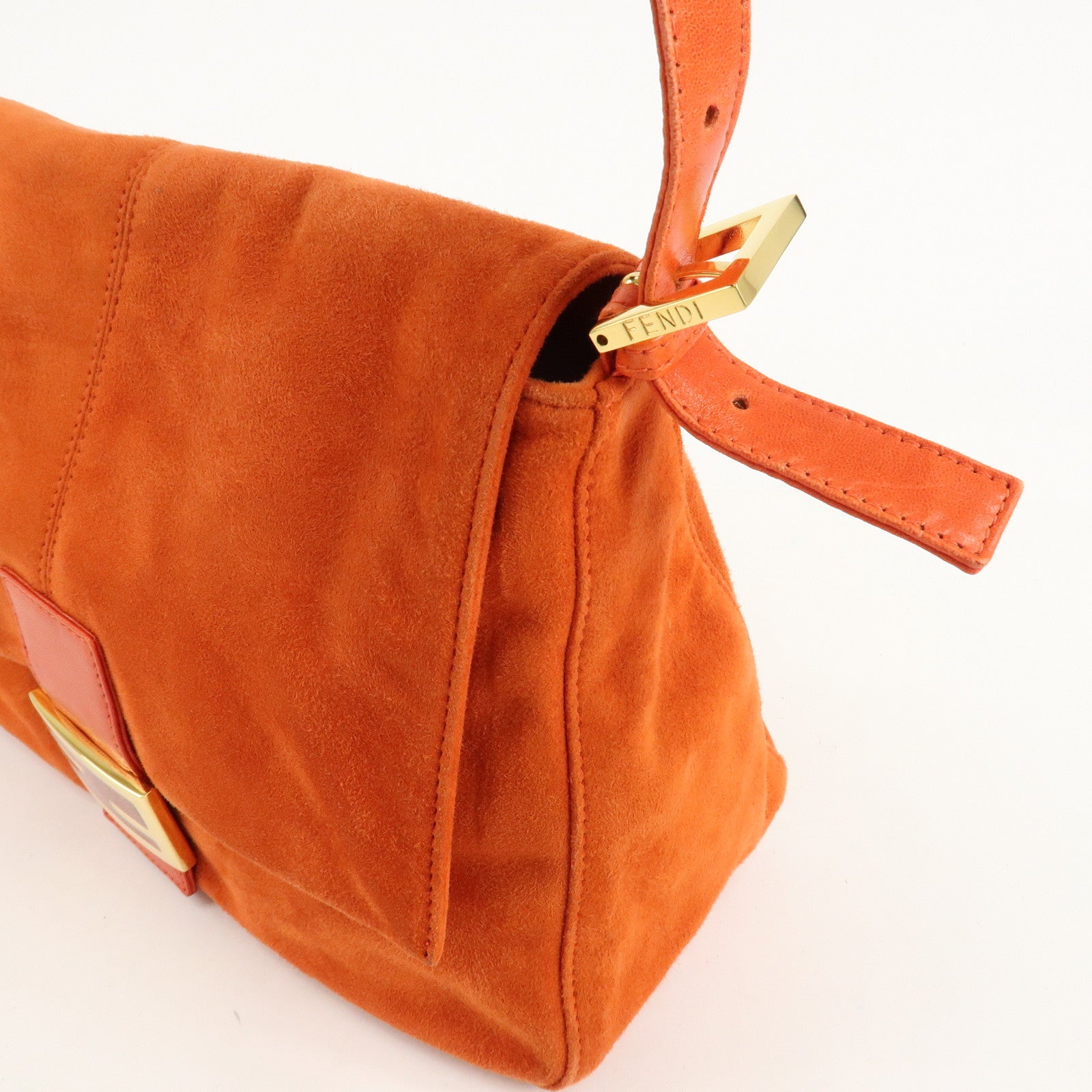 FENDI Mamma Baguette Suede Leather Shoulder Bag Orange 26325 Used