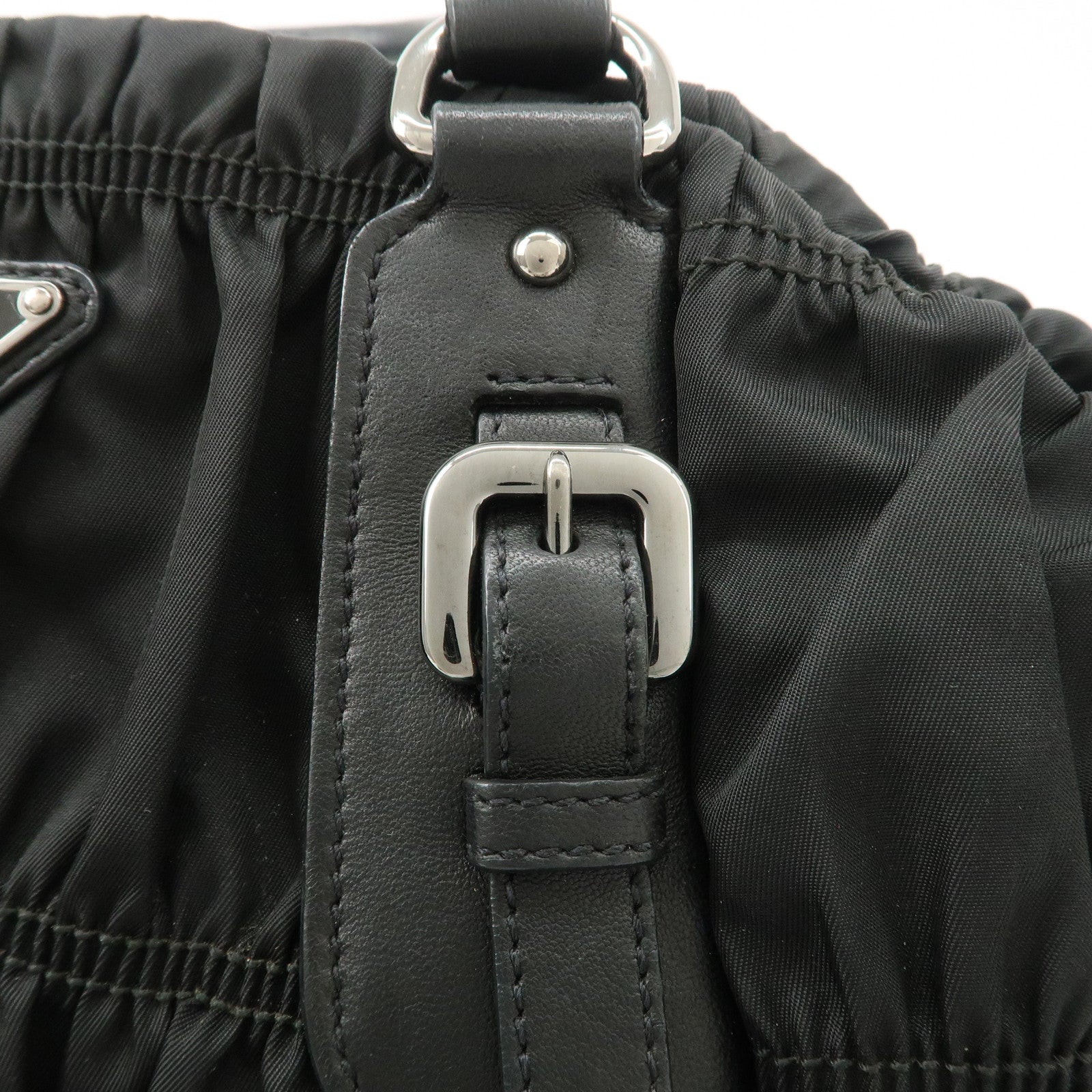 PRADA Logo Nylon Leather Gathered Shoulder Bag BN1616 Used