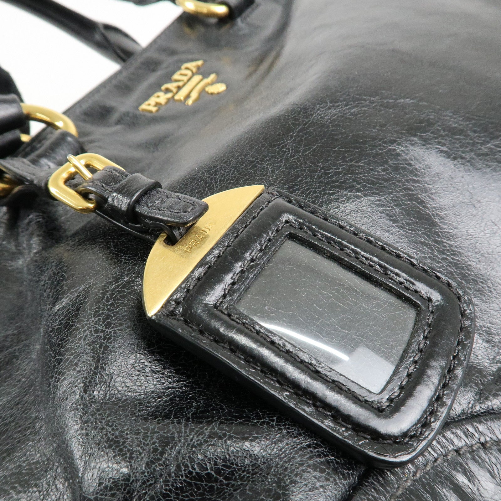 PRADA Leather 2Way Hand Bag Shoulder Bag Black BN2324 Used