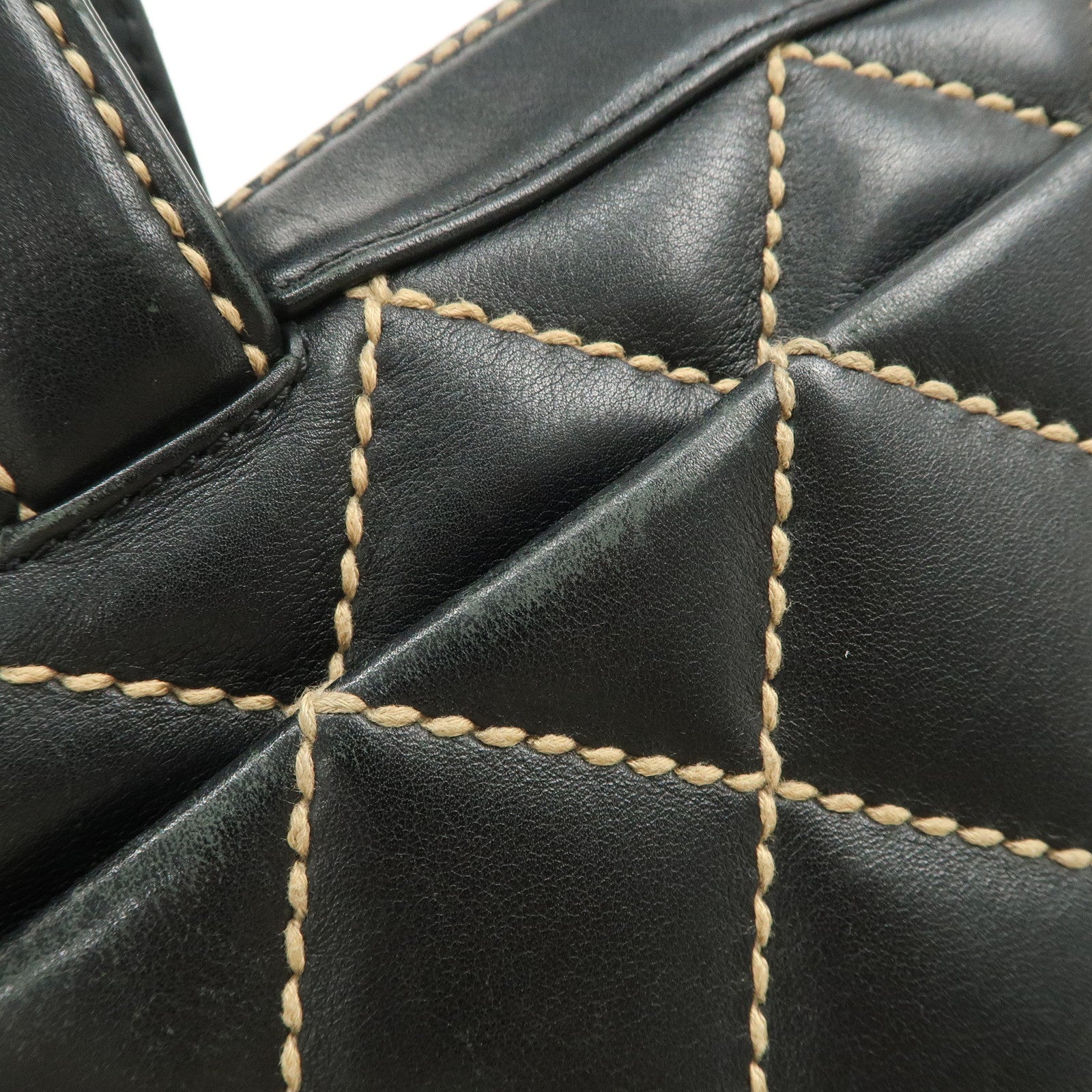 CHANEL Wild Stitch Lamb Skin COCO Mark Hand Bag Black A14692 Used