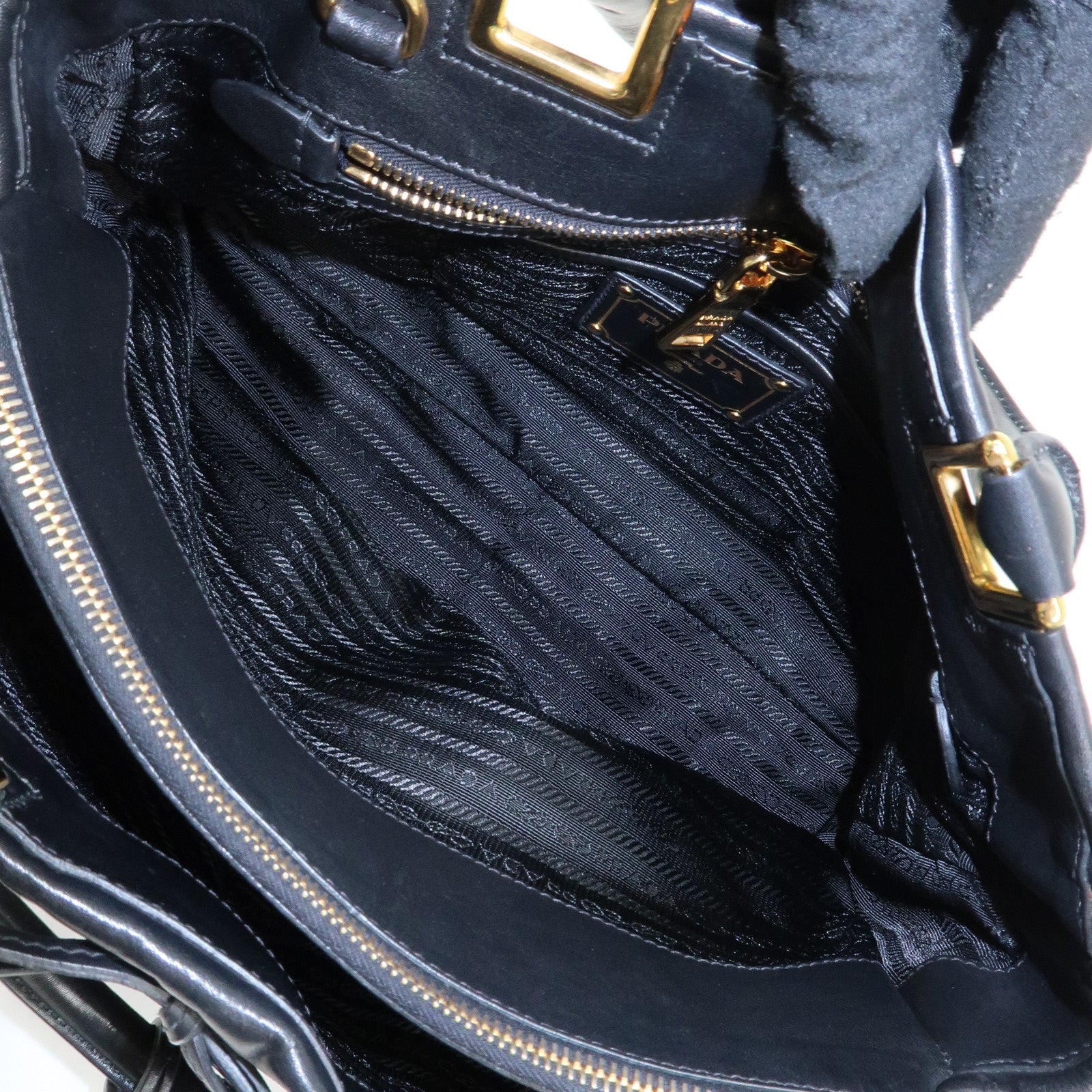 PRADA Leather Ribbon 2way Bag Hand Bag Black BN2244 Used