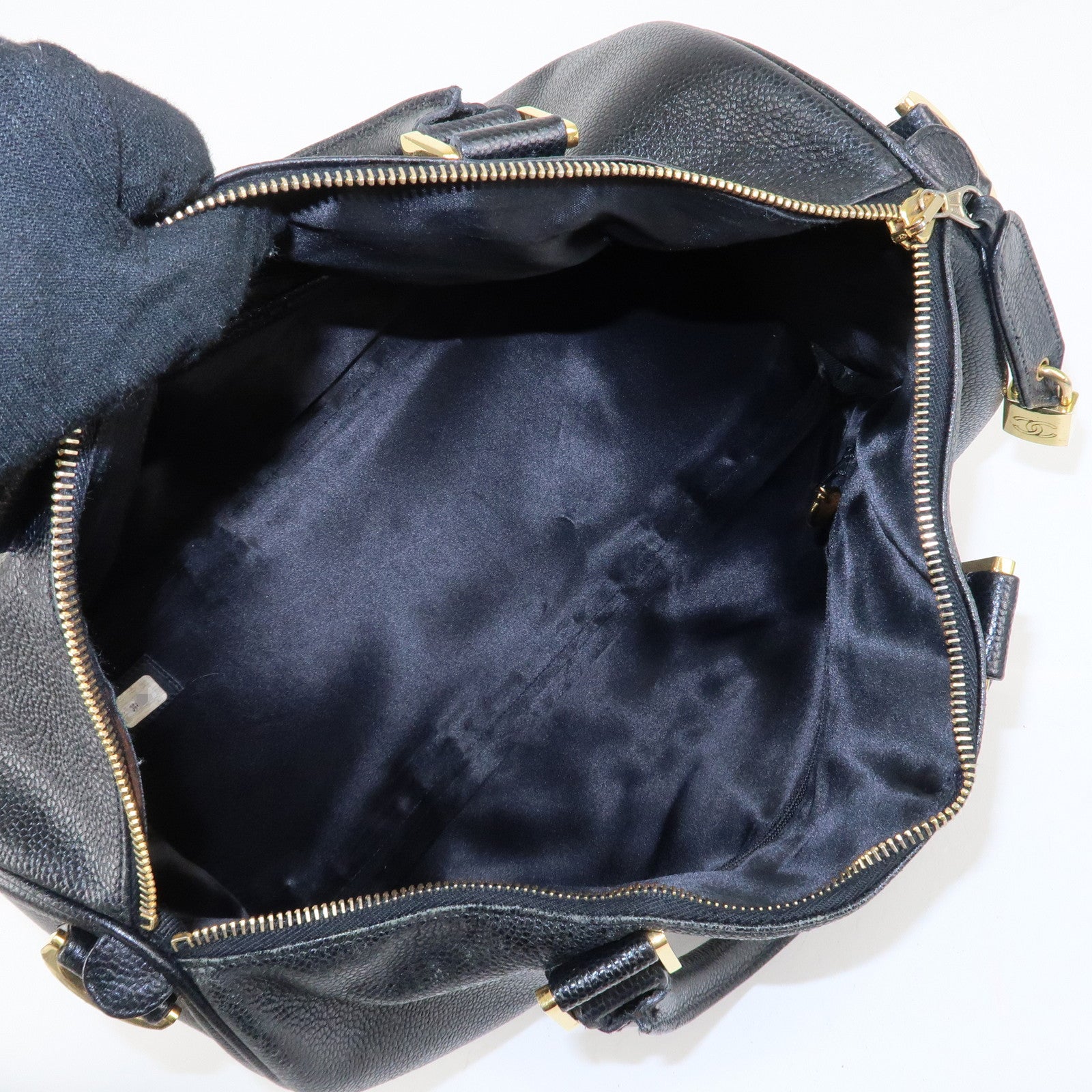 CHANEL Caviar Skin 2Way Boston Bag Hand Bag Black Used