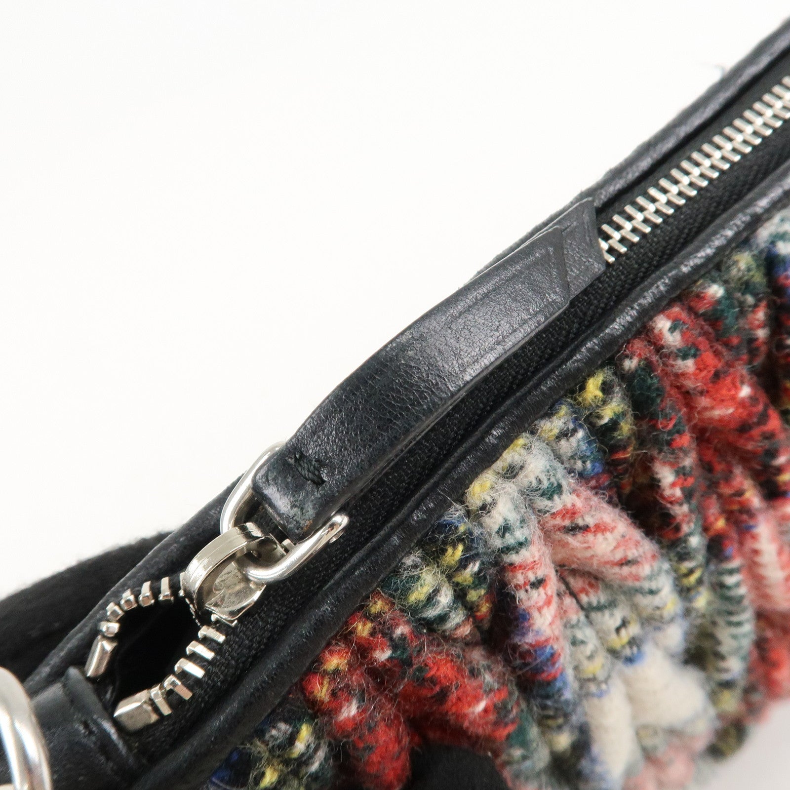 MIU MIU Matelasse Wool Leather Chain Shoulder Bag Red Used