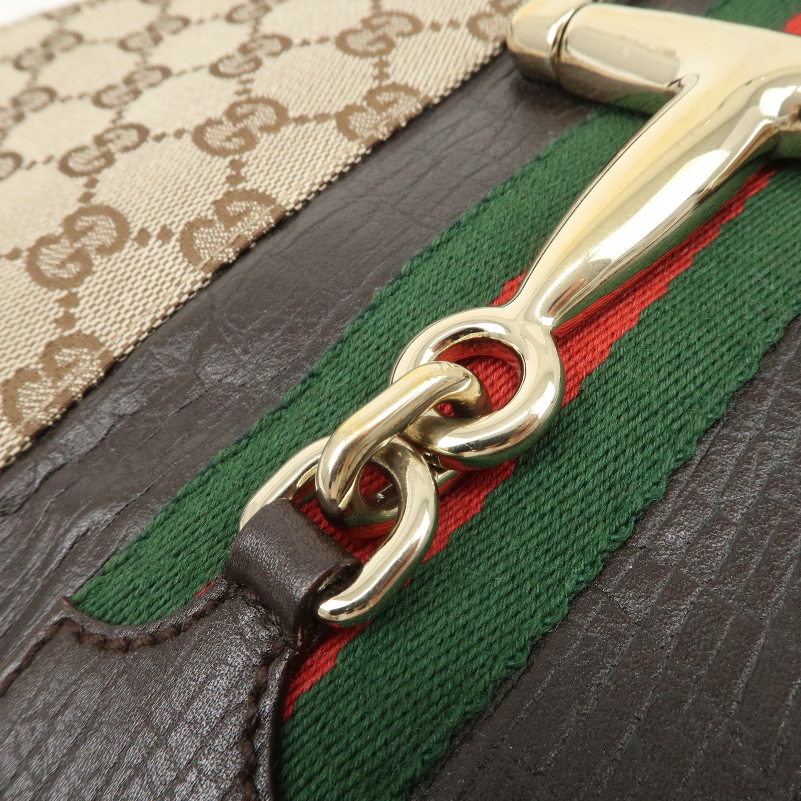 GUCCI Horsebit Sherry GG Canvas Leather Shoulder Bag Beige 137288 Used