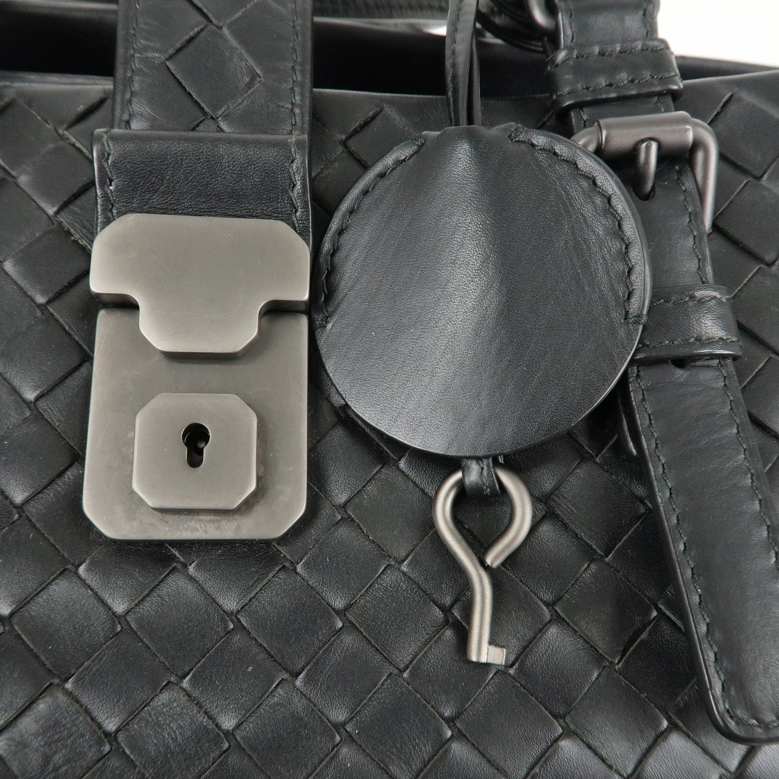 BOTTEGA VENETA Intrecciato Leather Tote Bag Hand Bag Black Used