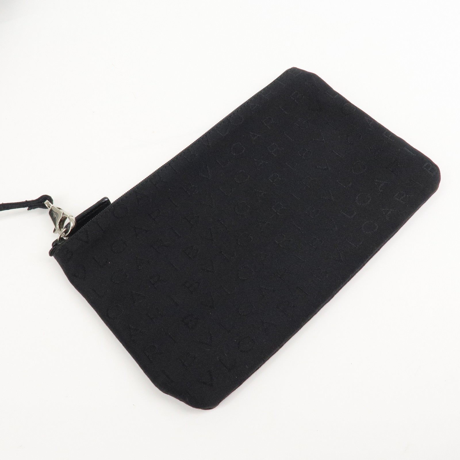 BVLGARI Logo Mania Canvas Leather Hand Bag Tote Bag Black Used