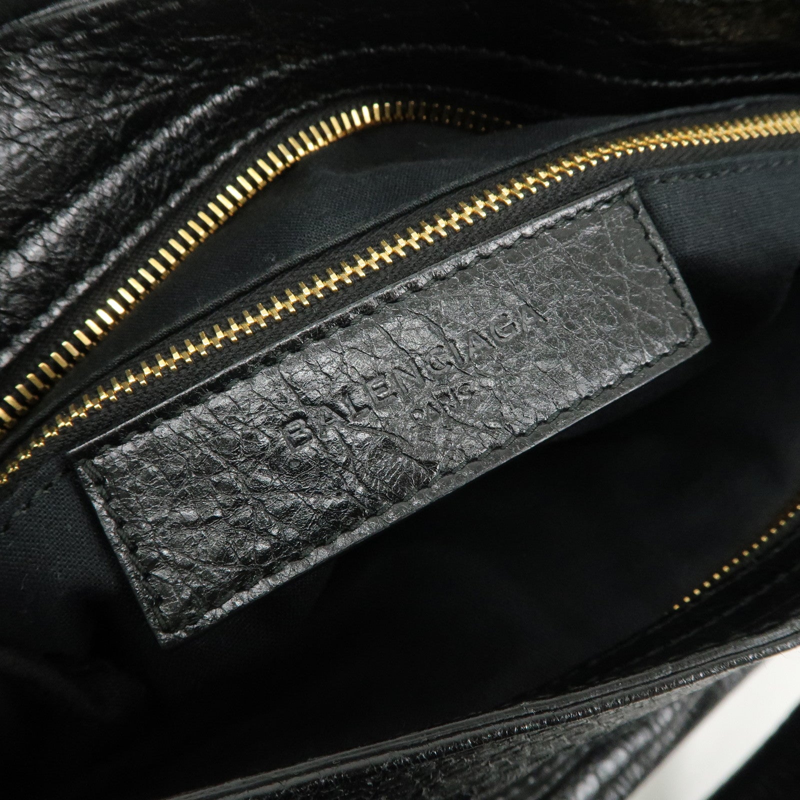 BALENCIAGA Leather The Giant Velo Hand Bag Black 28201 Used