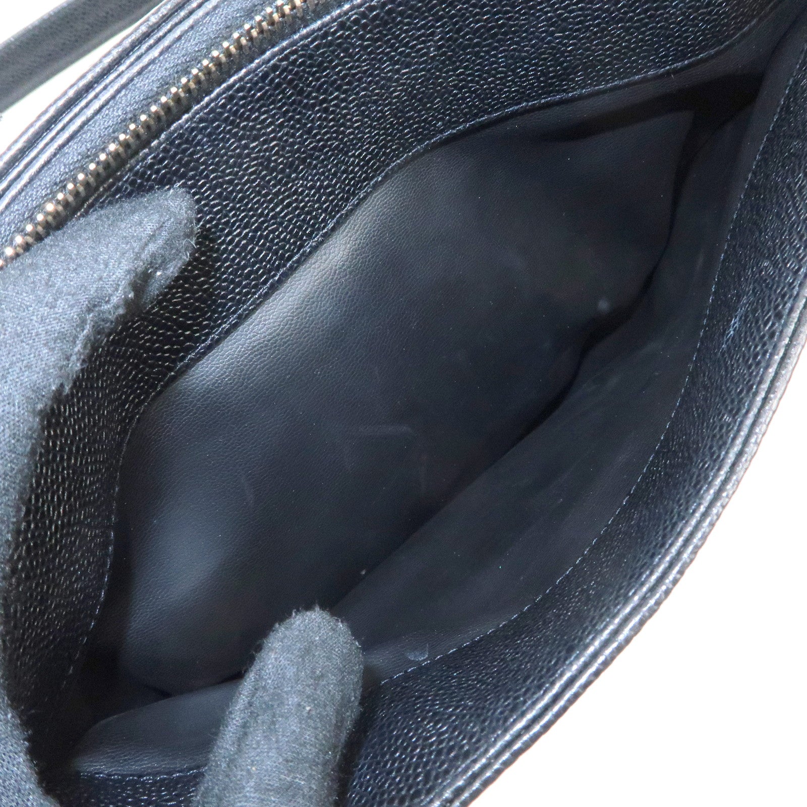 CHANEL Caviar Skin COCO Mark Chain Tote Bag Shoulder Bag Black Used