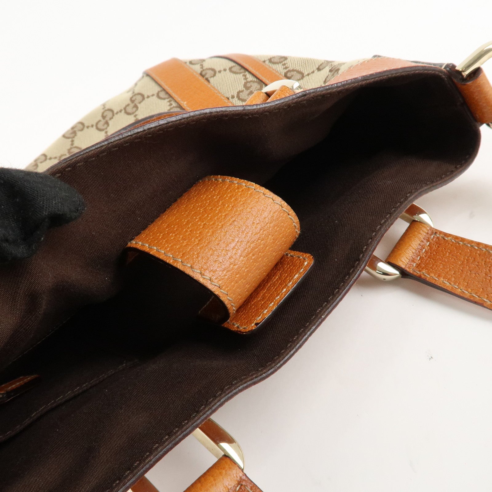 GUCCI GG Canvas Leather 2Way Shoulder Bag Beige Brown 146246 Used