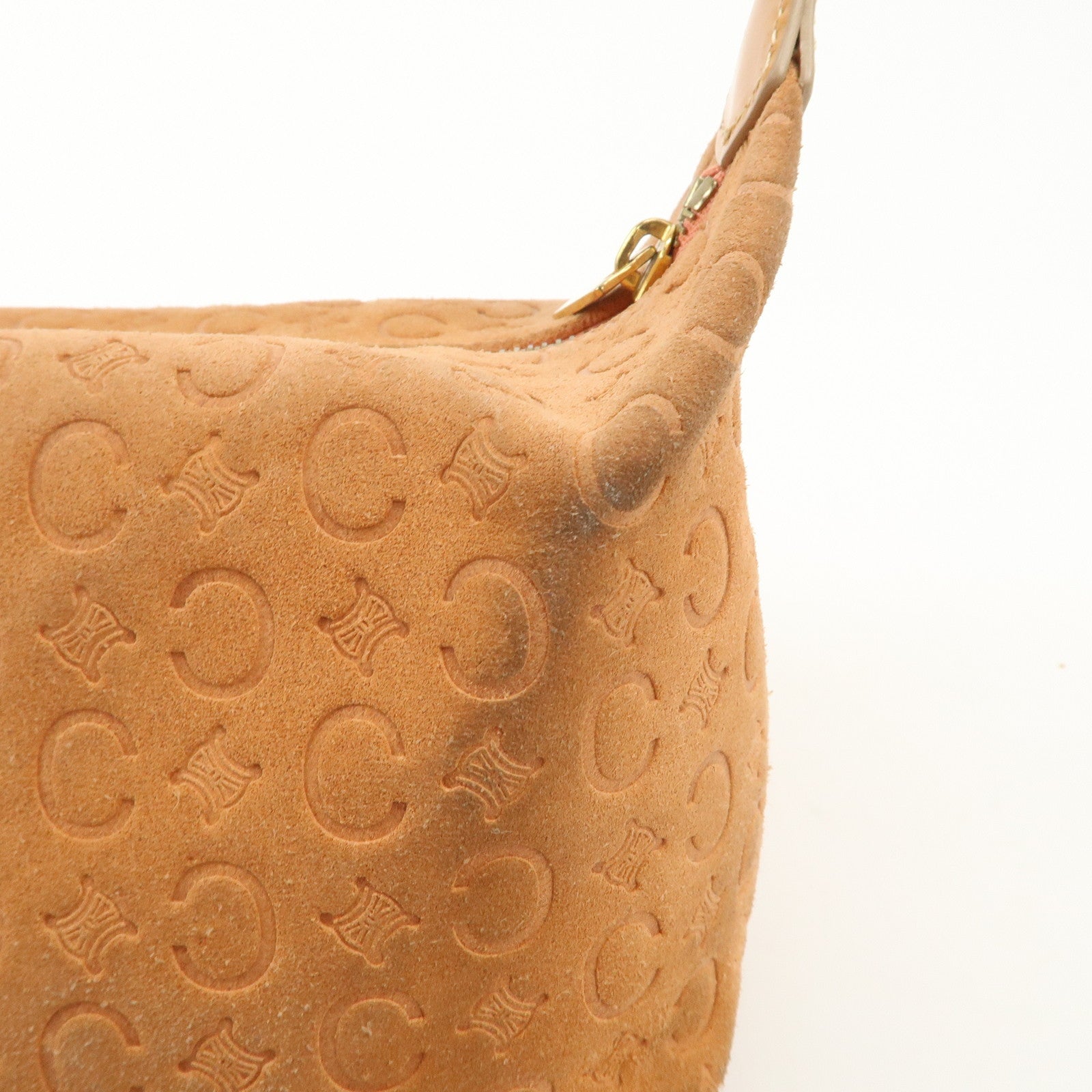 CELINE C Macadam Suede Leather Shoulder Bag Pink Beige Used