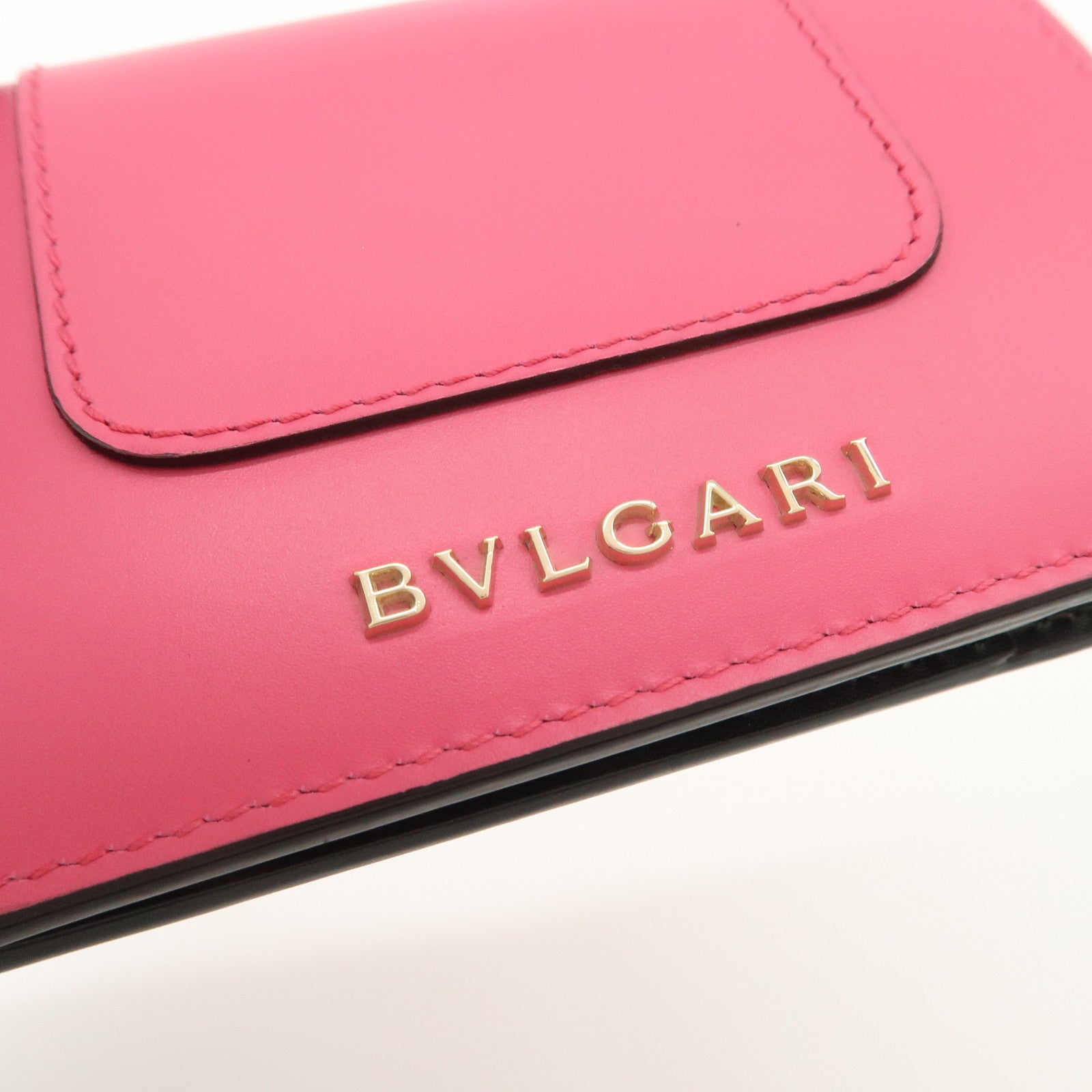 BVLGARI Serpenti Leather Card Case Card Holder Pink