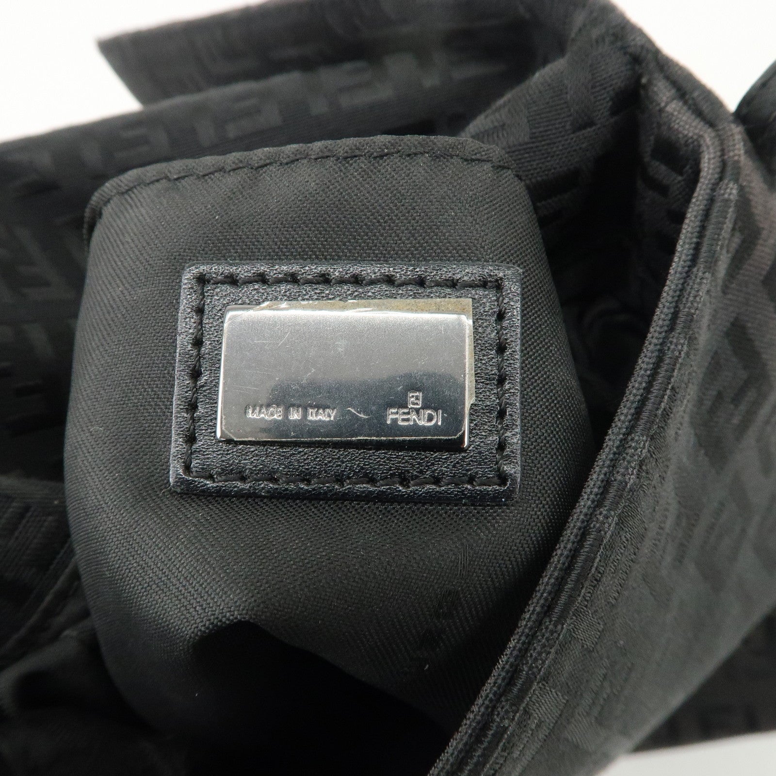 FENDI Zucchino Canvas Leather Shoulder Bag Dark Brown 8BT075 Used