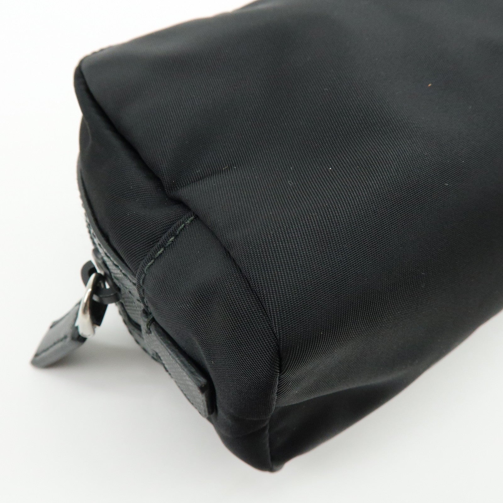 PRADA Triangle Logo Nylon Saffiano Leather Pouch Black
