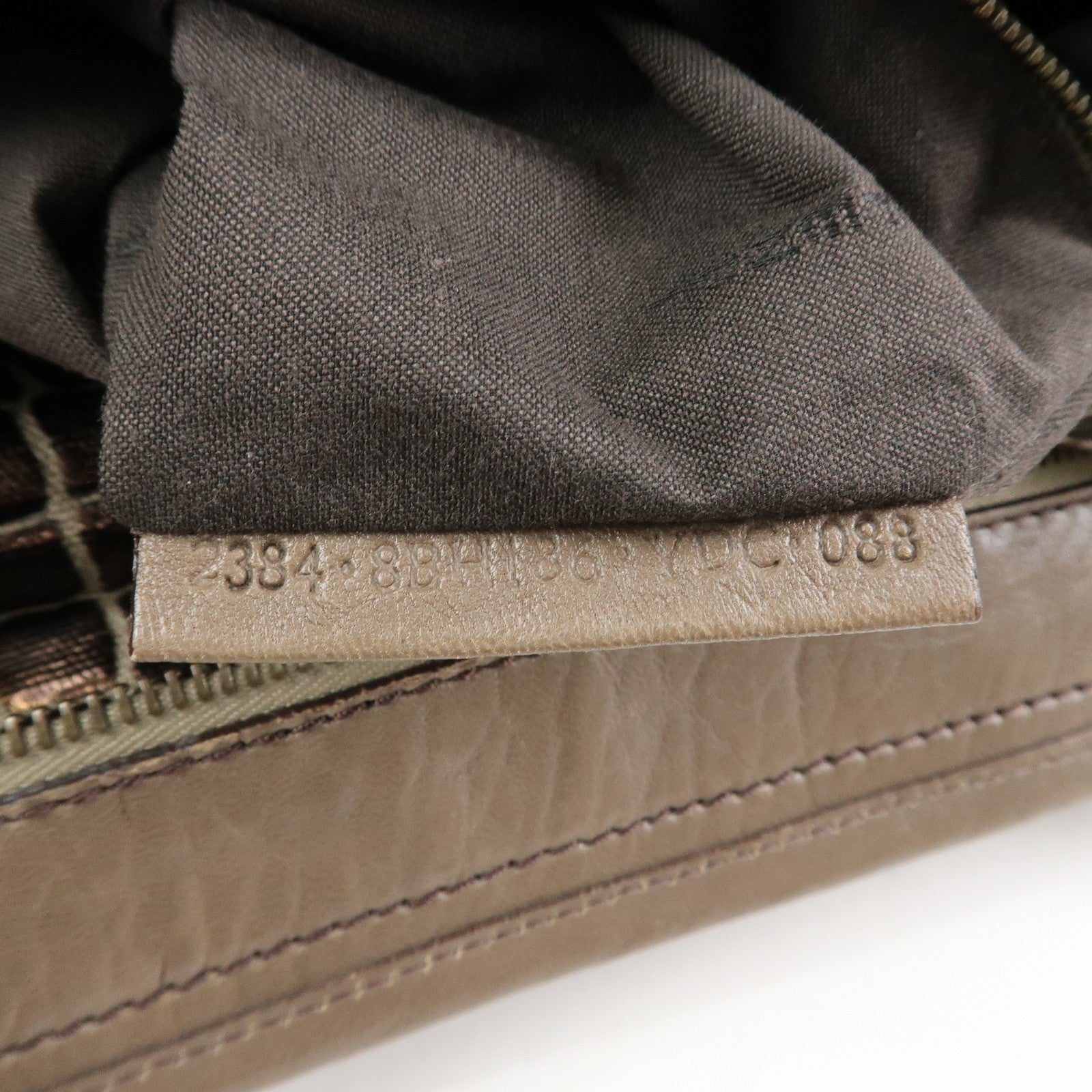 FENDI Embossed Leather Gathered Shoulder Bag Tote Bag Brown 8BH186