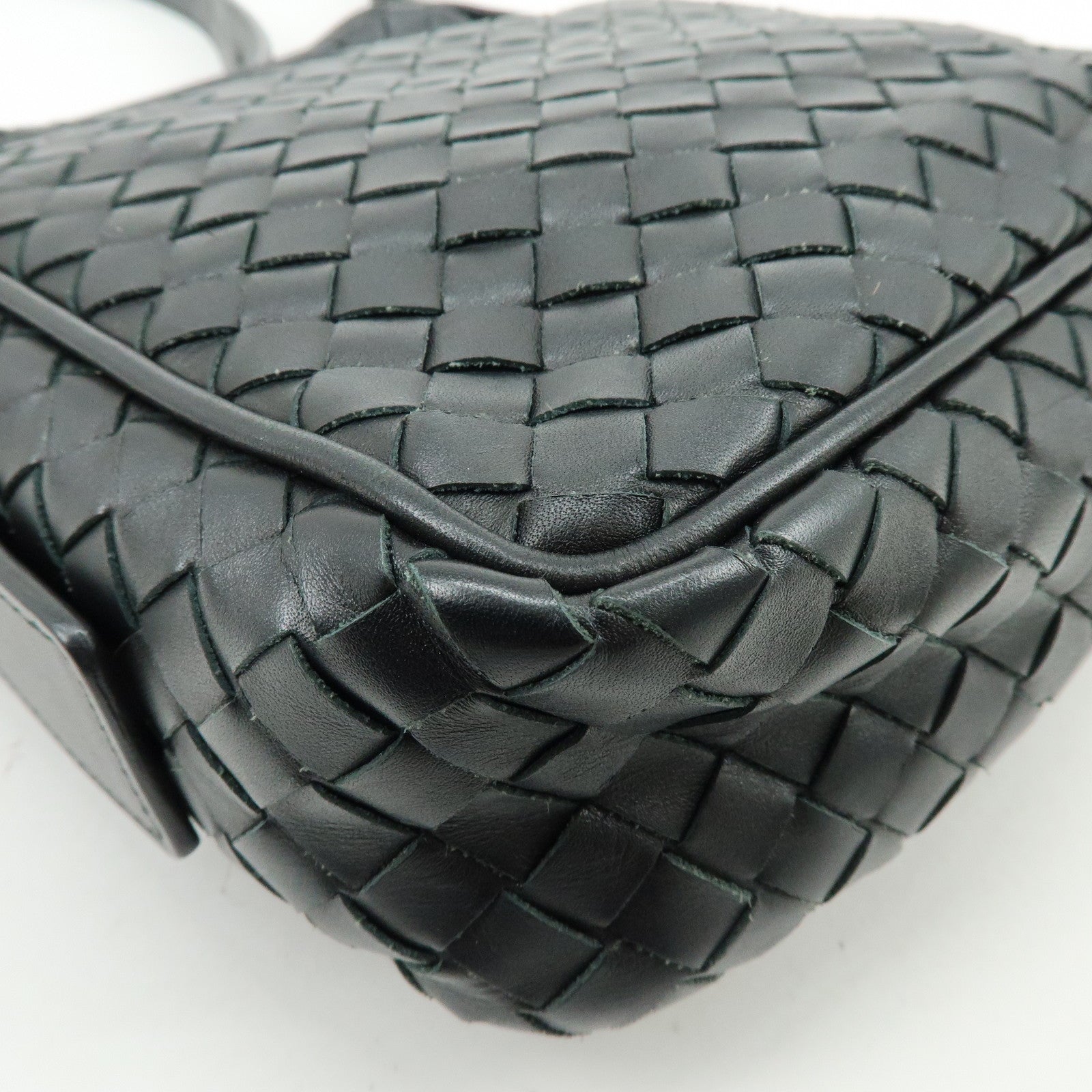 BOTTEGA VENETA Intrecciato Leather Shoulder Bag Black 163313
